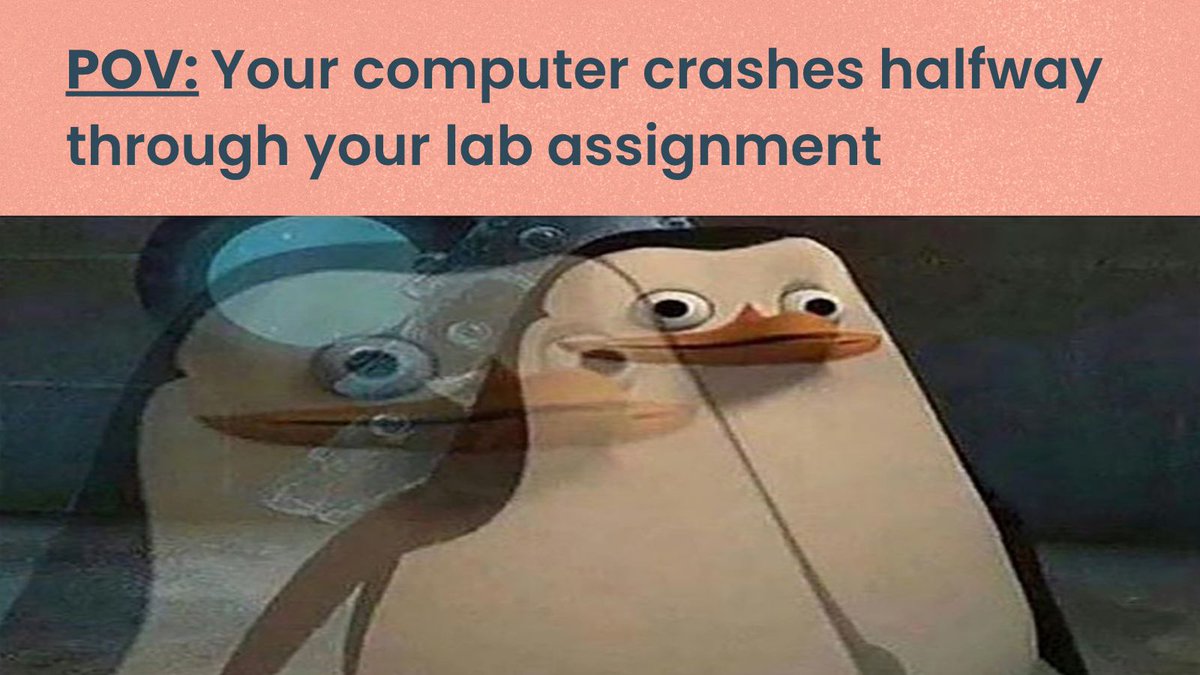 calpolygrc's tweet photo. POV: Your computer crashes when you are halfway through your lab assignment 🫠

Remember to save your work often!

#CalPolyGrC #SaveFiles #Lab https://t.co/OOzX4xtk0d