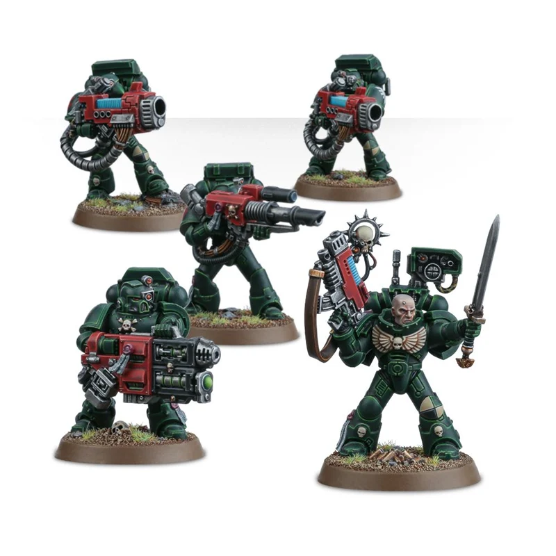 Knightly_Hist's tweet photo. On this topic, I really like what Space Marines do with helmets and optics

SM helmets provide a HUD and feed info, help with aim etc

But there's limits to their features and so target finders, telescopic lenses, infrared emitters to ensure NVG function amongst others all have to be tagged on, and these features have a noticeable impact on the helmet's appearance.

All of these can allow you to infer about a space marine's role, veterancy, chapter culture or personal preferences/worries

Modern designs will just give helmet 2 bright lenses and tell you that all of these functions are built in. 

And that works just fine, but I much prefer this approach.