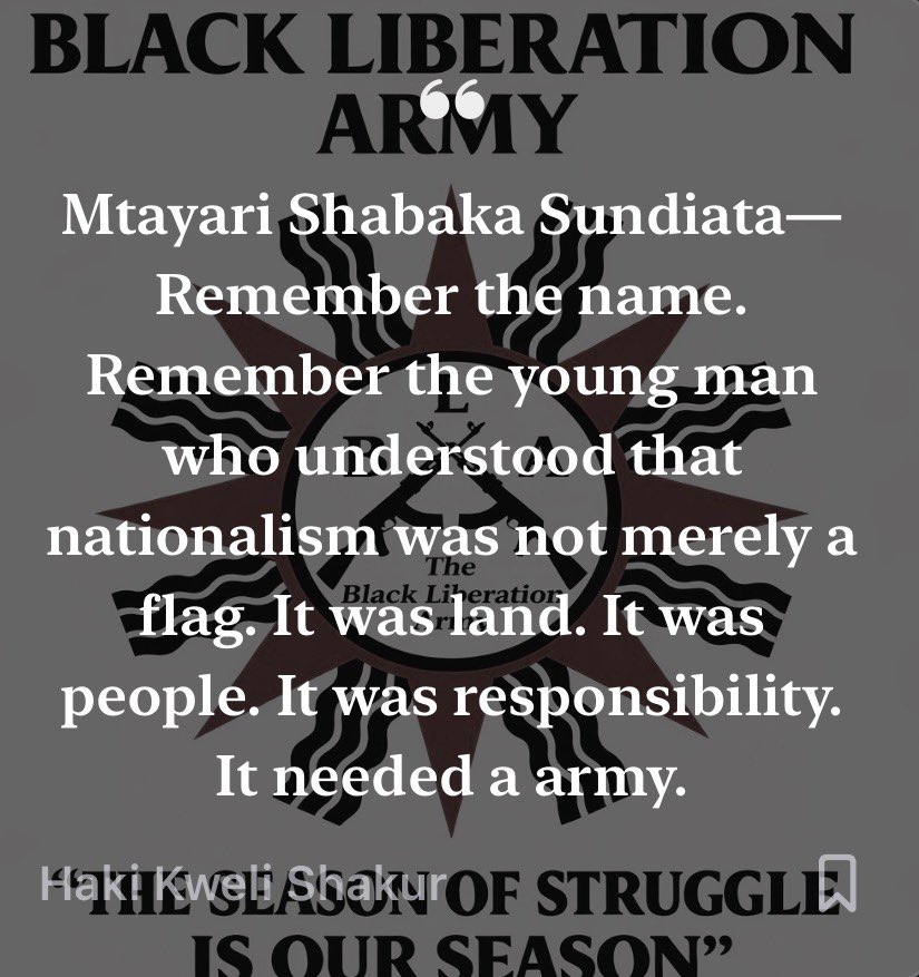 Haki_Shakur's tweet photo. Remember the young man who understood that nationalism was not merely a flag.
It was land.
It was people.
It was responsibility.
It needed a army.
It had to be defended.
Mtayari Shabaka Sundiata
Olugaba B.L.A.
https://t.co/vpjbhHyYbf
#substack #bla #olugbala #rebuild #FTL https://t.co/AYUK3r8VfB