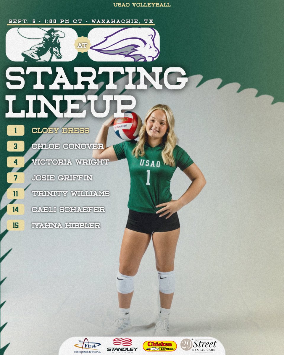 DroverAthletics's tweet photo. 🏐𝗦𝗧𝗔𝗥𝗧𝗜𝗡𝗚 𝗟𝗜𝗡𝗘𝗨𝗣🏐

🆚: Nelson
⏰: 1:00 PM CT
📍: Waxahachie, TX
🏟️: Sheaffer Center
📊/📺: https://t.co/hEQJKPm0Eq

#DroverNation🏇 x #BleedGreen https://t.co/XSxTnLbPPK