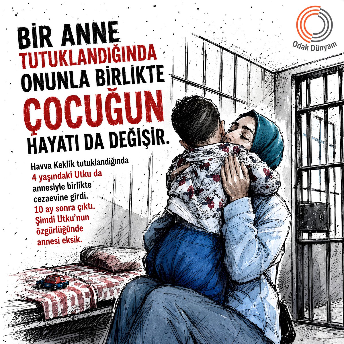 odakdunyam's tweet photo. Evrensel hukuk ilkelerine rağmen sürdürülen tutukluluklar ve ortaya çıkan büyük mağduriyetler…

Utku 4 yaşında. Annesi Havva Keklik’in cezaevinde oluşu sebebiyle annesiz büyüyor.

Çocuklar AnnesizBüyümesin https://t.co/Wtt7lRW0w0