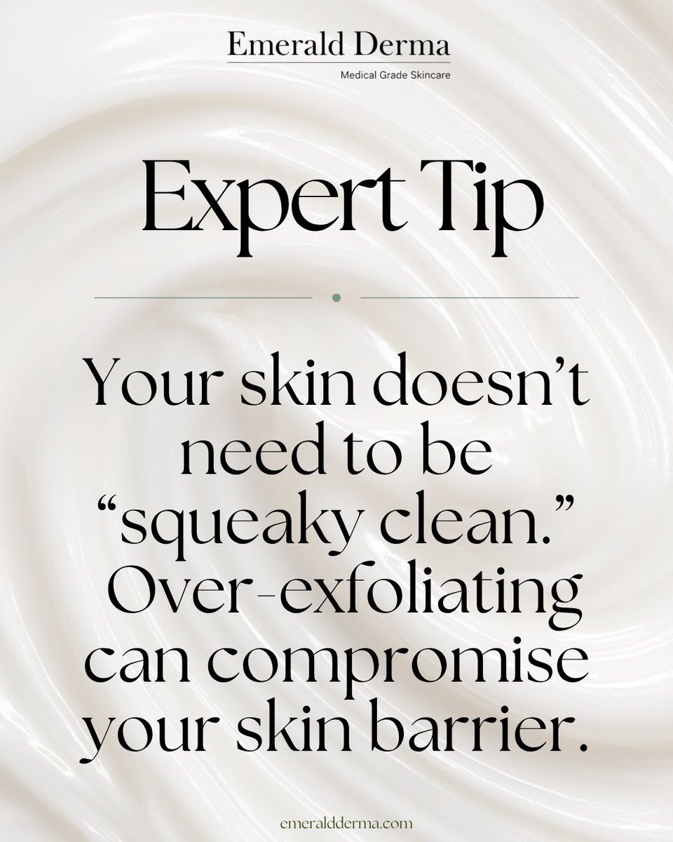 emeraldderma's tweet photo. ✨ Healthy skin doesn’t need to feel “squeaky clean.” Over-exfoliation can disrupt the skin barrier, so gentle, balanced skincare is key. https://t.co/lcjomsRqO9