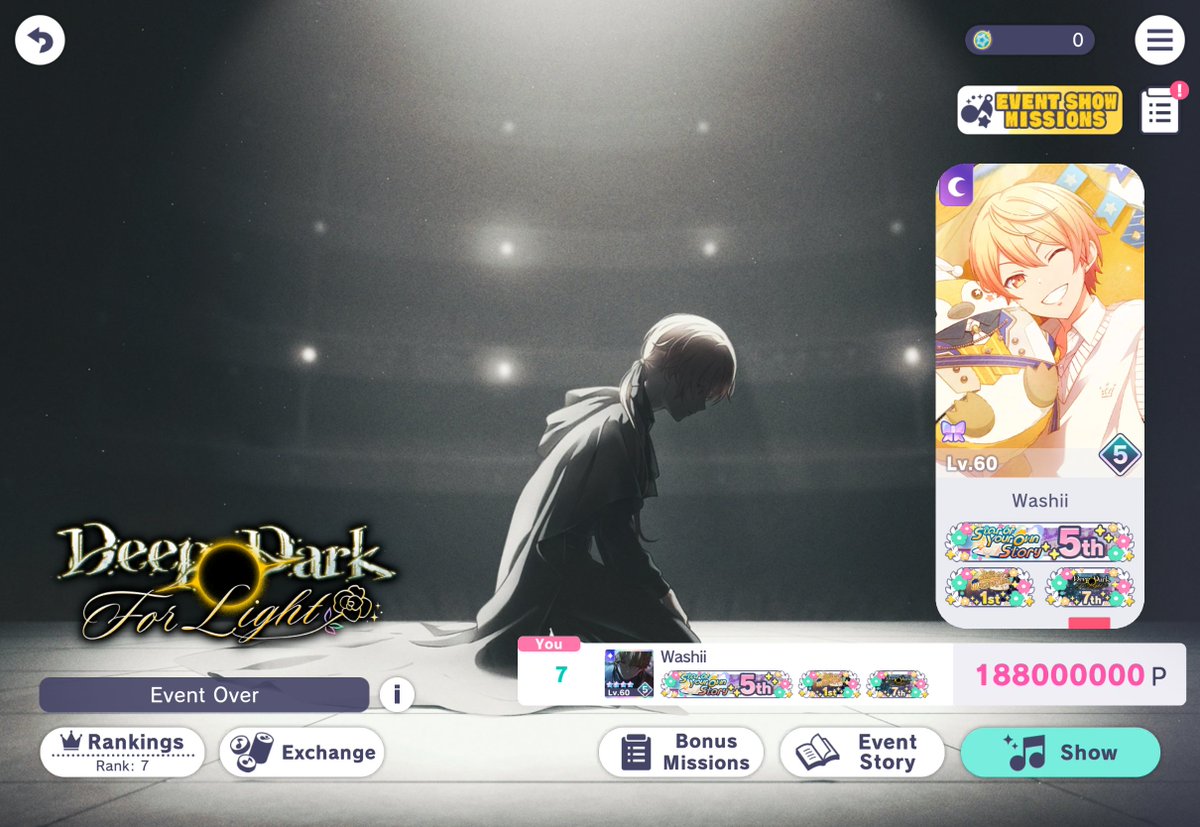 Ishtarshii's tweet photo. T7 - 188000000
Despite how cursed and short this event is, I managed to have a lot of fun along the way with all of my friends! With everyone's support I was able to finally complete my long awaited Hako Tsukasa focus birthday title set! I'm glad to have done my best for Tsukasa! https://t.co/BXV8fQ0xpO