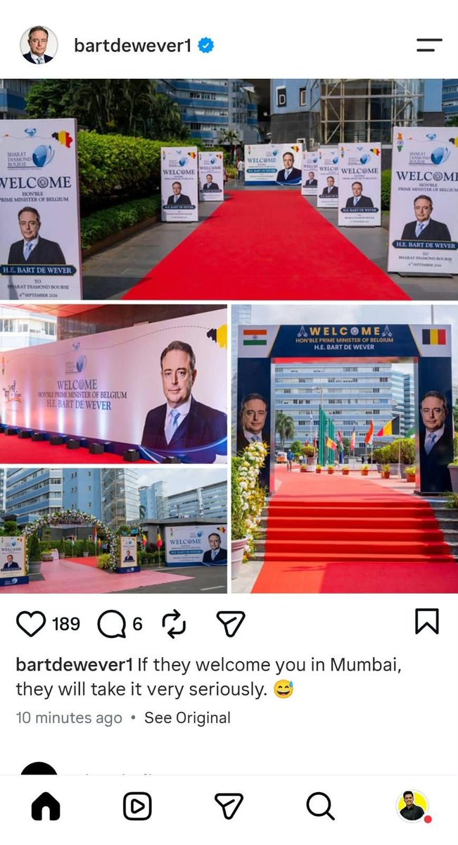 SamirKumarJha4's tweet photo. 4𝙩𝙝 𝙎𝙚𝙥 2026: 𝘼 𝙃𝙞𝙨𝙩𝙤𝙧𝙞𝙘 𝙈𝙤𝙢𝙚𝙣𝙩 𝙛𝙤𝙧 𝘽𝘿𝘽

𝐏𝐌 𝐨𝐟 𝐁𝐞𝐥𝐠𝐢𝐮𝐦: 𝐖𝐡𝐞𝐧 𝐌𝐮𝐦𝐛𝐚𝐢 𝐖𝐞𝐥𝐜𝐨𝐦𝐞𝐬, 𝐢𝐭 𝐌𝐞𝐚𝐧𝐬 𝐢𝐭.

Media has already covered the visit in Detail. 
𝐖𝐡𝐚𝐭 𝐬𝐚𝐲𝐬 𝐢𝐭 𝐚𝐥𝐥 𝐢𝐬 𝐇.𝐄. 𝐁𝐚𝐫𝐭 𝐃𝐞 𝐖𝐞𝐯𝐞𝐫'𝐬  own Insta post: "𝐈𝐟 𝐭𝐡𝐞𝐲 𝐖𝐞𝐥𝐜𝐨𝐦𝐞 𝐲𝐨𝐮 𝐢𝐧 𝐌𝐮𝐦𝐛𝐚𝐢, 𝐭𝐡𝐞𝐲 𝐰𝐢𝐥𝐥 𝐭𝐚𝐤𝐞 𝐢𝐭 𝐯𝐞𝐫𝐲 𝐬𝐞𝐫𝐢𝐨𝐮𝐬𝐥𝐲".

A Historic First Prime Minister visit at Bharat Diamond Bourse, BKC. #वासुदेव_कुटुम्बकम

A proud day for Centuries Old Indo-Belgian Diamond ties.

Rgds,

Insta Link; 

1.https://t.co/cSun7n2oa7

2.https://t.co/GgQmPQzInq

LinkedIn Link; 

1.https://t.co/NZoTQ9hfp3

@BelgiuminIndia 
@Bart_DeWever 
@CrastoWalter 
@AnaghaBhujade 
@MaheshKaloni 
@GJEPC