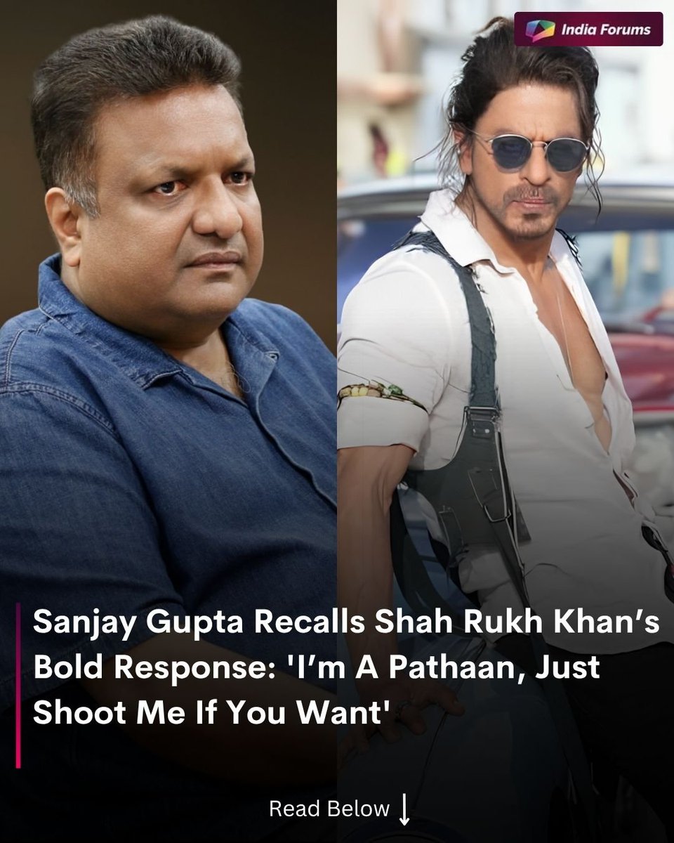 indiaforums's tweet photo. Filmmaker Sanjay Gupta recalled how Shah Rukh Khan refused to bow down to underworld threats. He revealed that when SRK was threatened, the superstar said, “I will never do the film or show. I am a Pathaan, just shoot me if you want.” He also made it clear that he would not work with them or do shows for them. Gupta said SRK’s fearless stand eventually earned their respect. 
.
.
.
#ShahRukhKhan #SanjayGupta #SRK #Bollywood #IndiaForums