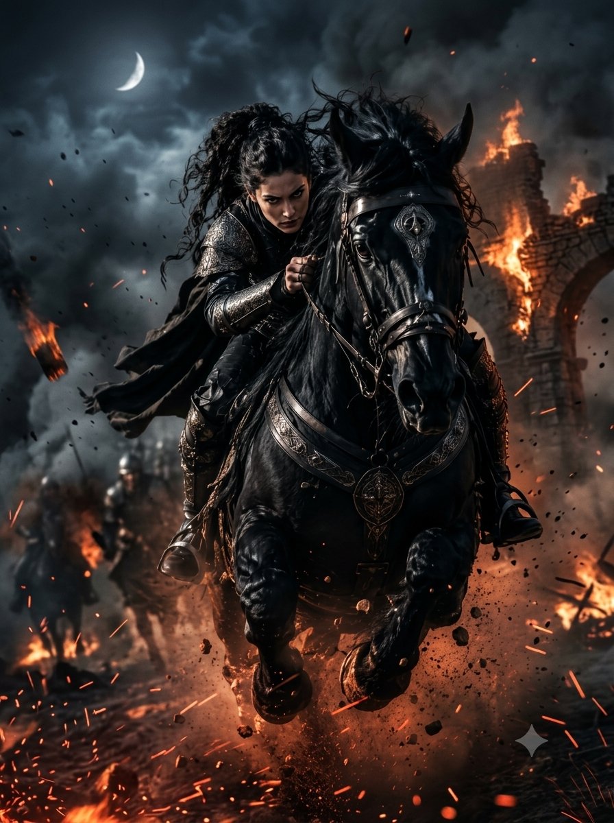 Nevergiveup_93's tweet photo. She doesn't run from the fire. She rides through it. 🔥
The kingdom burned, the night fell, but the Queen still charges.
Not to escape. To conquer. 👑🐎
#warriorqueen #darkfantasy #fireandfury #warhorse https://t.co/PTFjBkVYJ9