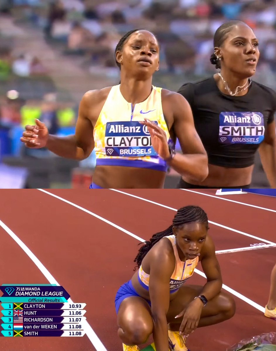 TrackGazette's tweet photo. Tina Clayton 🇯🇲 stormed to an impressive win in the women's 100m at the Diamond League final in Brussels, clocking a time of 10.93s (0.3)!

Amy Hunt 🇬🇧 edged Sha'Carri Richardson 🇺🇸 for 2nd in 11.06s to the American's 11.07s. https://t.co/VnZoNF0NYi