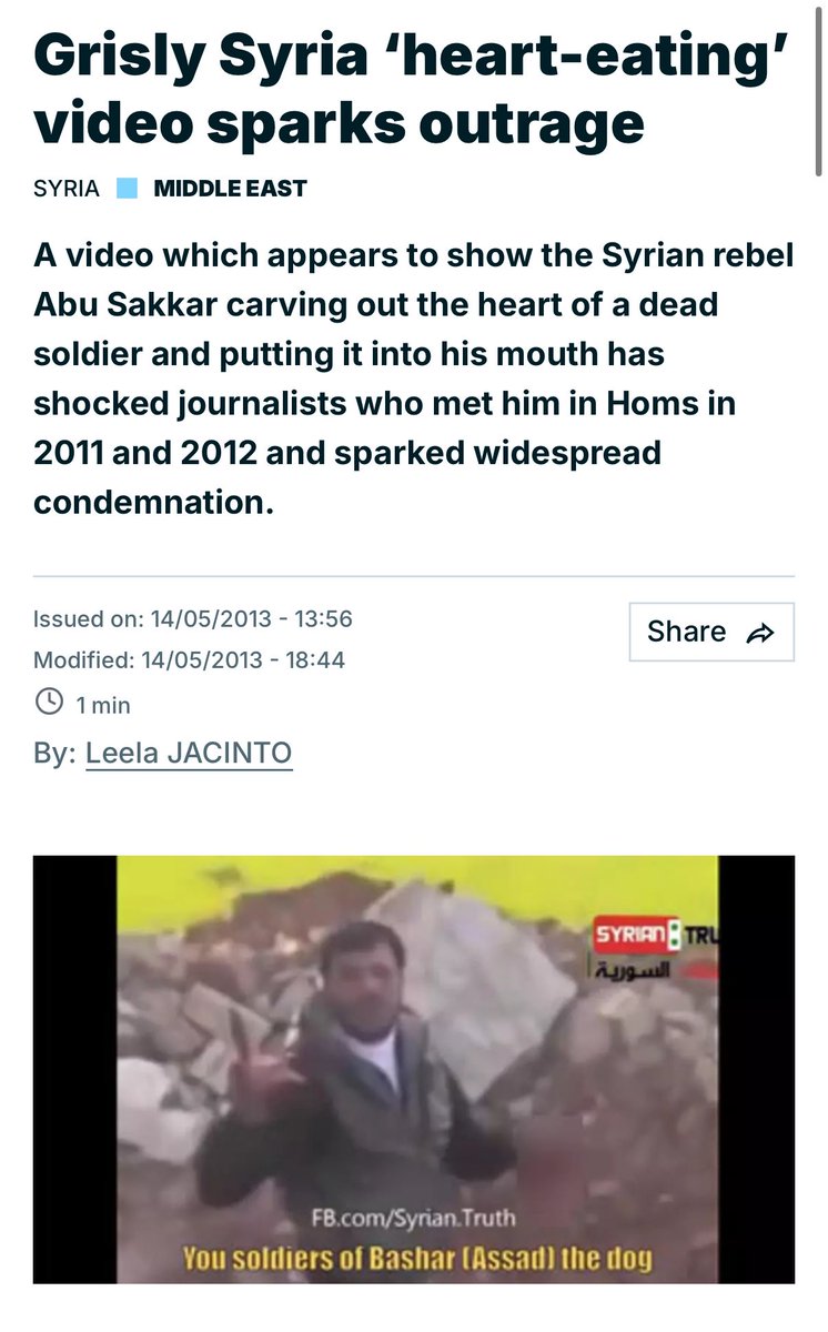Partisangirl's tweet photo. Remember when Jolani’s men beheaded a Palestinian child and ate a Syrian soldiers heart?

Is cannibalism a part of Wahhabi Islam? https://t.co/yki51e8TLf