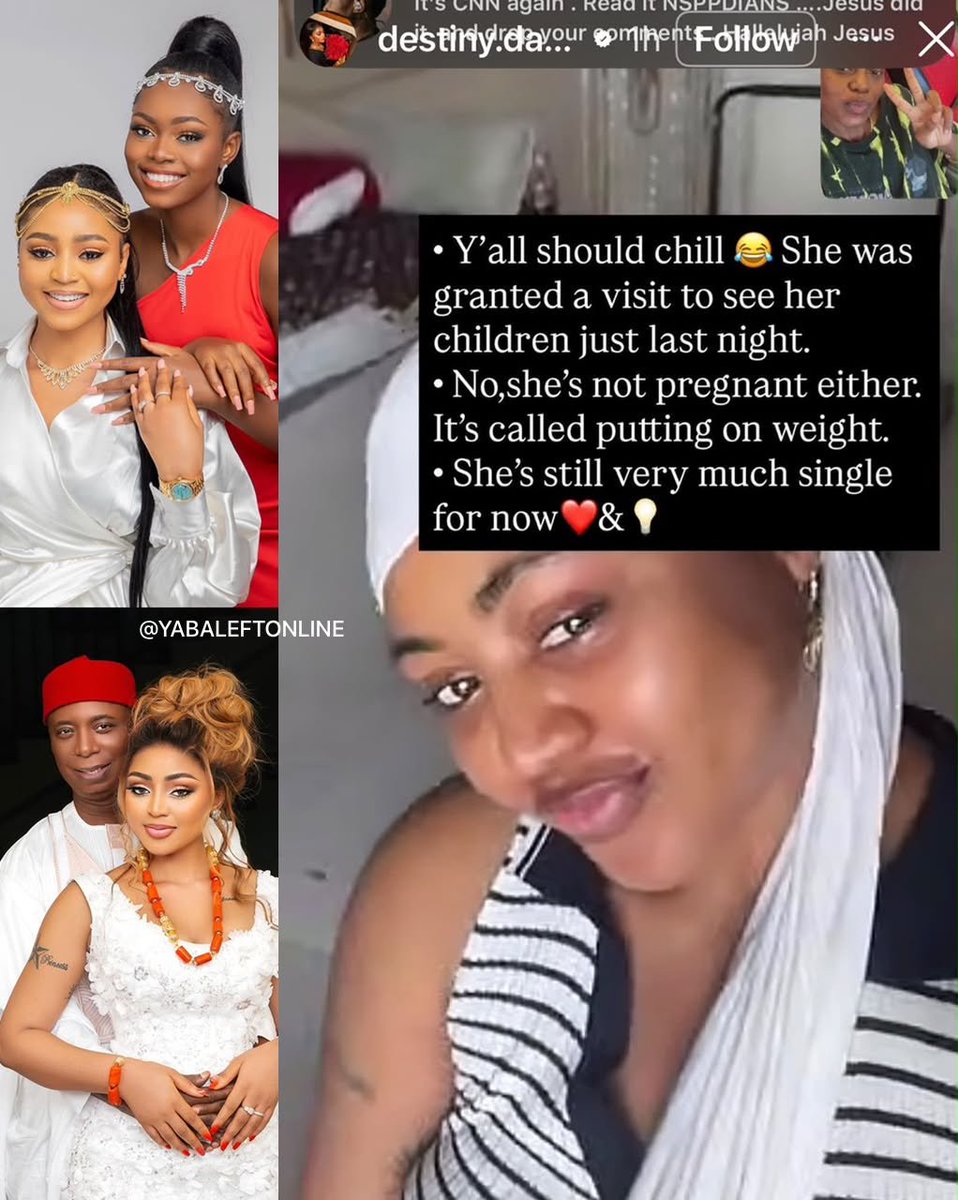 yabaleftonline's tweet photo. "She was only granted a visit to see her children. She's still very much single" — Regina Daniels' sister, Destiny, dismisses reconciliation rumours with Ned Nwoko. https://t.co/PWb21I7HuK