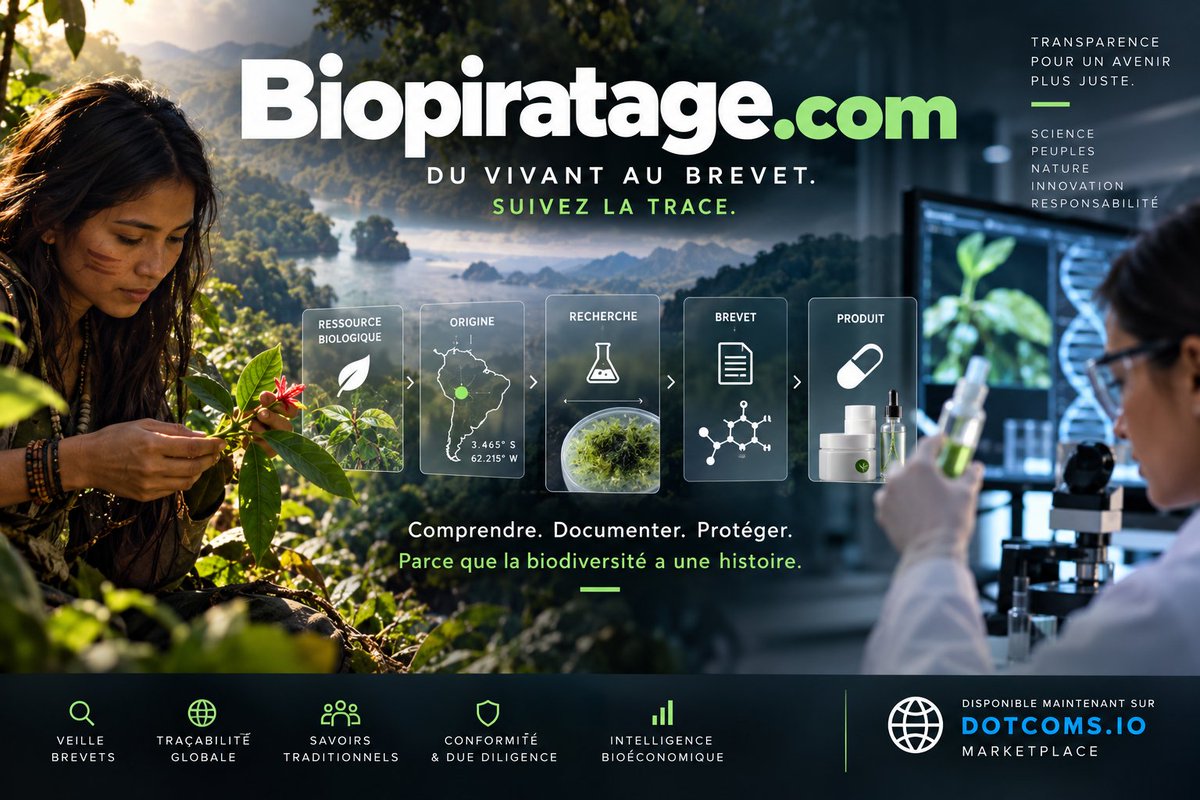 UpHonestReal's tweet photo. 🧬 LA PROCHAINE GRANDE GUERRE ÉCONOMIQUE POURRAIT SE JOUER SUR QUELQUE CHOSE QU’ON NE PEUT PAS INVENTER :

LE VIVANT.

Une plante rare dans la forêt amazonienne.

Une bactérie trouvée dans un sol tropical.

Une molécule présente dans une espèce marine.

Une semence cultivée depuis des générations.

Un savoir médicinal transmis par une communauté autochtone.

Un microorganisme capable de produire une enzyme exceptionnelle.

Quelqu’un prélève.

Analyse.

Séquence.

Isole.

Brevette.

Commercialise.

Et quelques années plus tard, la ressource biologique à l’origine de cette valeur peut se retrouver dans :

Pharmaceutique.

Cosmétiques.

Agriculture.

Biotechnologies.

Alimentation.

Génomique.

Biologie synthétique.

Et maintenant :

L’INTELLIGENCE ARTIFICIELLE.

La question devient alors :

QUI POSSÈDE LA VALEUR CRÉÉE À PARTIR DU VIVANT?

Bienvenue dans l’univers du :

https://t.co/kLGBpXGtyo

Mais je ne construirais surtout pas un simple site militant rempli d’articles.

Je construirais :

LA PLATEFORME FRANCOPHONE DE TRAÇABILITÉ ET D’INTELLIGENCE SUR LES RESSOURCES BIOLOGIQUES.

Une infrastructure capable de relier :

Ressource → Origine → Savoir traditionnel → Recherche → Brevet → Entreprise → Produit → Droits → Partage des avantages.

🔥🔥🔥

LA GRANDE IDÉE

Imaginez qu’une entreprise découvre une molécule prometteuse provenant d’une plante.

https://t.co/kLGBpXGtyo pose immédiatement les bonnes questions :

D’OÙ VIENT-ELLE?

Qui a fourni l’échantillon?

Dans quel pays?

Sous quelle autorisation?

Une communauté connaissait-elle déjà son utilisation?

Quel consentement a été obtenu?

Existe-t-il un accord de partage des avantages?

Quels brevets ont ensuite été déposés?

Quels produits utilisent aujourd’hui cette innovation?

Au lieu d’avoir ces informations dispersées entre :

Bases scientifiques.

Brevets.

Registres.

Documents gouvernementaux.

Publications.

Entreprises.

ONG.

Universités.

Biopiratage construit :

LA CHAÎNE DE PROVENANCE DU VIVANT.

🌿 BIOPROVENANCE™

Chaque ressource biologique obtient une fiche structurée.

ESPÈCE

Identification et taxonomie.

ORIGINE

Pays, région et contexte documenté.

COLLECTE

Quand et comment l’échantillon a été obtenu, lorsque l’information est disponible.

SAVOIR ASSOCIÉ

Existence documentée de connaissances traditionnelles.

RECHERCHE

Publications et projets associés.

BREVETS

Familles de brevets potentiellement pertinentes.

ENTREPRISES

Organisations liées à la recherche ou à la commercialisation.

PRODUITS

Applications commerciales documentées.

DROITS

Autorisations et accords disponibles.

SOURCES

LA PREUVE DERRIÈRE L’INFORMATION.

Pas d’accusation automatique.

Pas de tribunal algorithmique.

DES FAITS TRAÇABLES.

AVANT DE DEMANDER :

“COMBIEN VAUT CETTE MOLÉCULE?”

Demandons :

“D’OÙ VIENT-ELLE?”

🔥

🧬 BIOGRAPH™

Voici ce qui pourrait devenir le véritable actif stratégique.

Un graphe mondial reliant :

Espèces.

Gènes.

Molécules.

Microorganismes.

Échantillons.

Territoires.

Chercheurs.

Universités.

Communautés.

Publications.

Brevets.

Entreprises.

Produits.

Imaginez cliquer sur une plante et voir :

TOUTE SON HISTOIRE ÉCONOMIQUE ET SCIENTIFIQUE DOCUMENTÉE.

C’est beaucoup plus puissant qu’une base de données traditionnelle.

🔎 BIOPATENT WATCH™

Surveiller les nouveaux brevets dans :

Pharmaceutique.

Biotech.

Agritech.

Cosmétiques.

Alimentation.

Biomatériaux.

Biologie synthétique.

Puis détecter les références à :

Espèces.

Séquences biologiques.

Extraits.

Molécules naturelles.

Connaissances traditionnelles documentées.

Pays d’origine.

Biopiratage ne déclare pas :

“CE BREVET EST DU BIOPIRATAGE.”

Il dit :

“VOICI LES ÉLÉMENTS QUI MÉRITENT UNE VÉRIFICATION.”

Nuance essentielle.

🚨 ORIGIN ALERT™

Une nouvelle demande de brevet mentionne une ressource provenant d’un territoire surveillé?

Alerte.

Une espèce endémique apparaît dans une nouvelle application commerciale?

Alerte.

Une ressource biologique connue d’une communauté entre dans une chaîne de brevets?

ALERTE POUR ANALYSE.

L’objectif :

VOIR PLUS TÔT.

Pas découvrir l’histoire dix ans après la commercialisation.

🗺️ BIOPIRATAGE MAP™

Imaginez une carte interactive mondiale.

Amazonie.

Congo.

Madagascar.

Indonésie.

Costa Rica.

Arctique.

Océans.

Chaque zone révèle :

Biodiversité documentée.

Recherche scientifique.

Collections biologiques.

Brevets liés.

Entreprises actives.

Accords connus.

Cas historiques documentés.

La carte devient :

UNE CARTE DE LA VALEUR BIOLOGIQUE MONDIALE.

🧑🏽‍🌾 SAVOIRS TRADITIONNELS™

Voici probablement la partie la plus sensible.

Certaines connaissances liées aux plantes, aux semences ou à d’autres ressources biologiques ont été développées et transmises pendant des générations.

Biopiratage pourrait permettre aux communautés et institutions autorisées de documenter, selon leurs propres règles :

Existence d’un savoir.

Origine.

Détenteurs ou gardiens reconnus.

Conditions d’accès.

Restrictions.

Références historiques.

Consentements.

Mais surtout :

TOUT NE DOIT PAS ÊTRE PUBLIC.

Certaines connaissances doivent pouvoir rester :

Privées.

Restreintes.

Communautaires.

Ou simplement :

NON NUMÉRISÉES.

La technologie doit respecter cette décision.

🔐 SOVEREIGN KNOWLEDGE™

Une communauté ne devrait pas avoir à publier un savoir sensible sur Internet simplement pour prouver :

QU’IL EXISTAIT AVANT UN BREVET.

Biopiratage pourrait développer des mécanismes de preuve et d’horodatage permettant, lorsque juridiquement approprié :

De documenter l’existence.

Sans nécessairement révéler le contenu publiquement.

Voilà une infrastructure beaucoup plus intéressante qu’un simple média.

📜 PRIOR ART BIO™

Lorsqu’un brevet revendique une innovation basée sur une ressource naturelle ou un usage particulier, une question importante peut être :

CE SAVOIR EXISTAIT-IL DÉJÀ?

Biopiratage pourrait aider chercheurs, juristes et autorités à rechercher des éléments documentaires pertinents dans :

Publications.

Archives.

Ethnobotanique.

Bases scientifiques.

Documents historiques.

Sources communautaires autorisées.

L’IA ne décide pas de la validité juridique.

Elle aide à :

TROUVER LES SOURCES.

⚖️ BIOLEGAL™

Un espace destiné aux :

Juristes.

Chercheurs.

Gouvernements.

ONG.

Institutions.

Entreprises.

Pour suivre :

Accès aux ressources génétiques.

Consentement préalable.

Partage des avantages.

Licences.

Contrats.

Brevets.

Obligations documentaires.

Le produit devient :

UNE COUCHE D’INTELLIGENCE DE CONFORMITÉ.

🏢 BIOCOMPLIANCE™

Et voici le retournement commercial intéressant :

https://t.co/kLGBpXGtyo ne doit pas seulement servir ceux qui dénoncent les abus.

Il peut aussi servir :

LES ENTREPRISES QUI VEULENT LES ÉVITER.

Une entreprise biotech envisage une ressource biologique.

Avant d’investir des millions :

VÉRIFIEZ LA PROVENANCE.

Origine connue?

Documents disponibles?

Partenaires identifiés?

Restrictions potentielles?

Accords nécessaires?

Drapeaux rouges?

Biopiratage devient alors :

DUE DILIGENCE POUR LE VIVANT.

🔥🔥🔥

🟢 BIOCLEAR™

Un projet peut construire son dossier documentaire :

Provenance.

Autorisations.

Accords.

Sources.

Partage des avantages.

Traçabilité.

Puis permettre aux parties autorisées d’auditer :

LA CHAÎNE DE PREUVES.

Pas un badge acheté.

Pas :

“CERTIFIÉ ÉTHIQUE PAR NOTRE PROPRE ALGORITHME.”

😂

Mais une infrastructure où les documents peuvent réellement être examinés.

💰 BENEFIT SHARE™

Une ressource produit éventuellement une valeur commerciale.

Qui devait bénéficier de cette valeur selon les accords applicables?

Biopiratage pourrait suivre :

Licence.

Paiement.

Royalties.

Financement communautaire.

Recherche locale.

Transfert technologique.

Autres avantages convenus.

Le concept fondamental :

LA TRAÇABILITÉ NE DEVRAIT PAS S’ARRÊTER AU LABORATOIRE.

Elle devrait pouvoir aller jusqu’au :

PARTAGE DES AVANTAGES.

💊 PHARMA MODE™

Imaginez une équipe pharmaceutique évaluant une molécule issue d’une source naturelle.

Biopiratage rassemble :

Origine biologique.

Littérature scientifique.

Historique de recherche.

Brevets pertinents.

Documentation de provenance disponible.

Obligations potentielles à vérifier.

Partenaires.

La plateforme ne remplace pas les juristes.

Elle leur évite :

DE COMMENCER À ZÉRO.

💄 BEAUTY MODE™

Cosmétiques et ingrédients naturels représentent également une verticalité évidente.

Huiles.

Plantes.

Extraits.

Fermentations.

Microorganismes.

Molécules.

Les consommateurs veulent de plus en plus savoir :

D’OÙ ÇA VIENT.

Biopiratage pourrait alimenter une nouvelle génération de :

TRANSPARENCE DES INGRÉDIENTS BIOLOGIQUES.

🌾 AGRI MODE™

Semences.

Variétés.

Traits génétiques.

Microbiomes.

Biopesticides.

Biofertilisants.

Cultures traditionnelles.

La relation entre biodiversité, innovation agricole et propriété intellectuelle peut être complexe.

Biopiratage devient :

LE DOSSIER DE PROVENANCE.

🌊 OCEAN BIO™

Les océans représentent une frontière fascinante.

Microorganismes marins.

Éponges.

Algues.

Coraux.

Enzymes.

Molécules naturelles.

Imaginez pouvoir suivre :

DU PRÉLÈVEMENT MARIN AU BREVET.

Puis du brevet :

AU PRODUIT.

🦠 MICROBIOME ORIGIN™

La biodiversité n'est pas seulement :

CE QU'ON PEUT VOIR.

Sol.

Océan.

Plantes.

Animaux.

Environnements extrêmes.

Les microorganismes représentent une immense source de recherche.

Biopiratage pourrait cartographier :

L’ORIGINE DES RESSOURCES MICROBIENNES.

🤖 L’IA CHANGE TOUT

Avant, exploiter une ressource biologique exigeait énormément de travail expérimental.

Aujourd'hui, l'IA peut accélérer :

Recherche.

Analyse.

Classification.

Modélisation.

Découverte de molécules.

Exploration de séquences.

Conception biologique.

Ce qui rend la provenance encore plus stratégique.

Parce qu'une question nouvelle apparaît :

QUE SE PASSE-T-IL LORSQUE LA RESSOURCE DEVIENT DE L’INFORMATION?

🔥

💾 DIGITAL BIOPIRACY™

Voilà le prochain grand sujet.

Une ressource biologique peut être :

Prélevée.

Séquencée.

Numérisée.

Stockée.

Analysée à distance.

La valeur peut ensuite circuler sous forme :

D’INFORMATION BIOLOGIQUE.

https://t.co/kLGBpXGtyo pourrait devenir l’un des médias et outils francophones de référence pour comprendre cette transformation.

🧬 SEQUENCE PROVENANCE™

Séquence biologique utilisée dans un projet?

Lorsque les données et droits le permettent, conserver :

Source.

Échantillon.

Lieu.

Institution.

Projet.

Références.

Conditions associées.

Transformations.

Applications.

L’objectif :

NE PAS PERDRE L’ORIGINE QUAND LE VIVANT DEVIENT DES DONNÉES.

🧠 AI BIO WATCH™

Surveiller publiquement et légalement :

Publications.

Brevets.

Annonces biotech.

Nouveaux produits.

Bases scientifiques accessibles.

Puis relier les signaux.

Pas pour accuser.

Pour demander :

QUELLE EST LA PROVENANCE?

Cette question pourrait devenir la signature de https://t.co/kLGBpXGtyo.

📰 BIOPIRATAGE INVESTIGATIONS™

Il y a évidemment aussi une opportunité média.

Mais je la construirais avec une discipline extrême.

Chaque dossier :

CE QUI EST ÉTABLI

Sources primaires.

CE QUI EST ALLÉGUÉ

Clairement identifié.

CE QUI EST CONTESTÉ

Position des parties.

CE QUI RESTE INCONNU

Pas de spéculation transformée en fait.

DOCUMENTS

Accès aux sources lorsque possible.

Ainsi :

LA CRÉDIBILITÉ DEVIENT LE PRODUIT.

🔎 FOLLOW THE PATENT™

Choisissez :

Espèce.

Molécule.

Entreprise.

Université.

Territoire.

Puis suivez :

Recherche.

Brevet.

Licence.

Acquisition.

Produit.

Biopiratage transforme des milliers de documents complexes en :

UNE HISTOIRE COMPRÉHENSIBLE.

🧾 SHOW ME THE SOURCE™

Chaque affirmation importante devrait avoir :

UNE SOURCE.

Pas :

“Selon notre IA…”

Mais :

Document.

Publication.

Brevet.

Registre.

Accord public.

Déclaration officielle.

Puis l'IA explique :

CE QUE LA SOURCE DIT RÉELLEMENT.

🚫 NO ACCUSATION ENGINE™

Très important.

Biopiratage ne doit jamais devenir :

UNE MACHINE À ACCUSER DES ENTREPRISES.

Le terme est puissant.

Donc la plateforme doit distinguer :

Suspicion.

Question.

Controverse.

Allégation.

Non-conformité établie.

Décision judiciaire.

Accord.

Cas historique.

Parce que :

LA PRÉCISION EST UNE PROTECTION.

Et aussi :

UNE AVANTAGE CONCURRENTIEL.

🎓 BIOPIRATAGE ACADEMY™

Expliquer simplement :

Qu'est-ce que le biopiratage?

Qu'est-ce qu'une ressource génétique?

Qu'est-ce qu'un brevet?

Qu'est-ce que le consentement préalable?

Comment fonctionne le partage des avantages?

Qu'est-ce qu'un savoir traditionnel?

Qu'est-ce que la biodiversité numérique?

Pour :

Étudiants.

Journalistes.

Entrepreneurs biotech.

Communautés.

Décideurs publics.

Grand public.

Le domaine devient :

LA PORTE D’ENTRÉE FRANCOPHONE DU SUJET.

🏛️ GOVERNMENT MODE™

Les gouvernements pourraient suivre :

Ressources stratégiques.

Permis.

Projets de recherche.

Partenariats.

Brevets associés.

Obligations.

Accords.

Retombées.

Imaginez un pays riche en biodiversité capable de demander :

“QUELLES INNOVATIONS MONDIALES SONT LIÉES À NOS RESSOURCES BIOLOGIQUES?”

Voilà une question économiquement énorme.

🌎 BIODIVERSITY INTELLIGENCE™

À long terme, le produit dépasse même le mot biopiratage.

Il devient :

INTELLIGENCE ÉCONOMIQUE SUR LA BIODIVERSITÉ.

Quels organismes deviennent scientifiquement importants?

Quelles ressources attirent les brevets?

Quels territoires deviennent stratégiques?

Quelles technologies utilisent la biodiversité?

Quels secteurs investissent?

La biodiversité cesse d'être seulement :

UNE QUESTION ENVIRONNEMENTALE.

Elle devient visible comme :

UN ACTIF SCIENTIFIQUE, CULTUREL ET ÉCONOMIQUE.

💎 BIOASSET™

Une nation pourrait cartographier ses ressources biologiques documentées et les projets qui les concernent.

Pas pour :

PRIVATISER LA NATURE.

Mais pour mieux comprendre :

Recherche.

Innovation.

Partenariats.

Risques.

Opportunités.

Et protéger les droits applicables.

🤝 PARTNER, DON'T PIRATE™

Voici une excellente campagne B2B.

Une entreprise trouve une ressource intéressante.

Au lieu de :

Extraire.

Breveter.

Partir.

Biopiratage aide à identifier les voies appropriées vers :

UN PARTENARIAT.

Institutions locales.

Chercheurs.

Communautés lorsque pertinent.

Autorités.

Structures de partage des avantages.

La plateforme transforme potentiellement :

UN RISQUE DE BIOPIRATAGE

en :

UNE OPPORTUNITÉ DE BIOPARTENARIAT.

🔥🔥🔥

🌱 BIOPARTNER™

Marketplace soigneusement gouverné reliant :

Chercheurs.

Institutions.

Entreprises.

Territoires.

Organisations communautaires.

Experts.

Juristes.

Pour développer des projets basés sur :

LA TRANSPARENCE ET LE CONSENTEMENT.

Voilà une direction commerciale positive.

💼 DUE DILIGENCE™

Acquisition biotech.

Investissement.

Licence.

Partenariat.

Avant de signer :

D’OÙ VIENNENT LES ACTIFS BIOLOGIQUES?

Biopiratage rassemble le dossier documentaire.

Pour les investisseurs, cela devient :

ESG + IP + SCIENCE + RISQUE RÉPUTATIONNEL.

Une combinaison très intéressante.

💰 LE MODÈLE D’AFFAIRES

https://t.co/kLGBpXGtyo pourrait générer des revenus via :

Abonnements professionnels.

Veille brevets.

Intelligence biotech.

Due diligence.

Outils de conformité.

Recherche de provenance.

Licences institutionnelles.

Services gouvernementaux.

Bases de données premium.

API.

Formation.

Rapports sectoriels.

Outils pour juristes.

Outils pour investisseurs.

Services de traçabilité.

Marketplace de partenariats.

Mais je garderais une partie importante de l'information publique :

ACCESSIBLE.

Parce que la transparence nourrit :

LA VALEUR DE LA PLATEFORME.

LE FLYWHEEL

Plus de ressources sont documentées.

↓

Plus de brevets peuvent être reliés.

↓

Plus de chercheurs utilisent la plateforme.

↓

Plus d'entreprises vérifient leur provenance.

↓

Plus de gouvernements suivent leurs ressources.

↓

Plus de communautés peuvent documenter leurs droits lorsque souhaité.

↓

Plus de relations deviennent visibles.

↓

Le graphe biologique s'améliore.

↓

La due diligence devient meilleure.

↓

Les entreprises ont intérêt à documenter correctement leur provenance.

↓

LA TRANSPARENCE DEVIENT UN AVANTAGE.

POURQUOI https://t.co/kLGBpXGtyo EST PUISSANT

Parce que le mot est :

FORT.

Il crée immédiatement :

Tension.

Curiosité.

Éthique.

Science.

Argent.

Biodiversité.

Propriété intellectuelle.

Géopolitique.

Il pose presque automatiquement la question :

“QUI A PRIS QUOI À QUI?”

Mais le meilleur usage du domaine serait justement de dépasser cette simplification.

Construire une plateforme capable de répondre :

VOICI CE QUE NOUS SAVONS.

VOICI D’OÙ ÇA VIENT.

VOICI LES DROITS DOCUMENTÉS.

VOICI CE QUI RESTE À VÉRIFIER.

Cette rigueur pourrait transformer un nom provocateur en :

MARQUE D’AUTORITÉ.

LES ACHETEURS QUE JE CIBLERAIS

ENTREPRISES DE BIOTECHNOLOGIE

Pour la provenance et la conformité.

PLATEFORMES DE PROPRIÉTÉ INTELLECTUELLE

Le croisement biodiversité + brevets est naturel.

CABINETS JURIDIQUES SPÉCIALISÉS

Un excellent actif éditorial et technologique.

ENTREPRISES D’INTELLIGENCE SCIENTIFIQUE

Pour créer une verticale biodiversité.

ONG ENVIRONNEMENTALES

Comme plateforme de transparence documentée.

GOUVERNEMENTS ET INSTITUTIONS DE BIODIVERSITÉ

Pour la surveillance et la traçabilité.

UNIVERSITÉS / CENTRES DE RECHERCHE

Pour l'éducation, les données et la provenance.

ENTREPRISES PHARMACEUTIQUES, COSMÉTIQUES ET AGRITECH

Comme outil de due diligence et de conformité.

PLATEFORMES ESG

Parce que la biodiversité entre de plus en plus dans la gestion des risques et de la chaîne de valeur.

ENTREPRENEURS DE LA BIOÉCONOMIE

Peut-être le meilleur acheteur :

Quelqu'un qui comprend que la prochaine grande infrastructure ne sera pas seulement :

UNE BASE DE DONNÉES SUR LA NATURE.

Mais :

UNE BASE DE DONNÉES SUR LA RELATION ENTRE NATURE ET ÉCONOMIE.

LE PITCH ACHETEUR

Je ne vendrais pas https://t.co/kLGBpXGtyo comme :

“Un bon domaine pour un blogue environnemental.”

Beaucoup trop petit.

Je vendrais :

“CONSTRUISEZ LA COUCHE DE TRAÇABILITÉ ENTRE BIODIVERSITÉ, BREVETS ET COMMERCE.”

🔥🔥🔥

LE POSITIONNEMENT

La ligne évidente serait :

À QUI APPARTIENT LE VIVANT?

Très forte.

Mais potentiellement trop philosophique pour une plateforme professionnelle.

Pour le produit, je choisirais :

DU VIVANT AU BREVET.

SUIVEZ LA TRACE.

Et pour la marque :

LA BIODIVERSITÉ A UNE ORIGINE.

L’INNOVATION DEVRAIT POUVOIR LA RETROUVER.

🧬 https://t.co/kLGBpXGtyo

La prochaine révolution biologique combinera :

IA.

Génomique.

Biologie synthétique.

Pharmaceutique.

Agriculture.

Cosmétiques.

Données.

Biodiversité.

Et lorsque la valeur d'une plante, d'un microorganisme ou d'une séquence peut traverser la planète en quelques secondes, une chose devient essentielle :

NE PAS PERDRE SON ORIGINE.

Imaginez une plateforme capable de suivre :

La ressource.

Le territoire.

Le savoir documenté.

La recherche.

Le brevet.

L'entreprise.

Le produit.

Les droits.

Le partage des avantages.

Pas pour accuser automatiquement.

Pas pour ralentir l'innovation.

Mais pour poser une question que l'économie du vivant ne pourra plus éviter :

D’OÙ ÇA VIENT?

Et une deuxième :

QUI DEVRAIT PARTICIPER À LA VALEUR CRÉÉE?

https://t.co/kLGBpXGtyo

DU VIVANT AU BREVET.

SUIVEZ LA TRACE.

Disponible maintenant sur la marketplace https://t.co/k6aRlcd8EQ.

#Biopiratage #Biodiversité #Biodiversite #Biotechnologie #Biotech #Bioéconomie #Bioeconomie #RessourcesGénétiques #PropriétéIntellectuelle #Brevets #Innovation #Science #Pharma #Agritech #BiologieSynthétique #Genomique #IntelligenceArtificielle #IA #ESG #Traçabilité #Conformité #DueDiligence #Environnement #Nature #PremiumDomain #NomDeDomaine #DomainForSale #DotComs