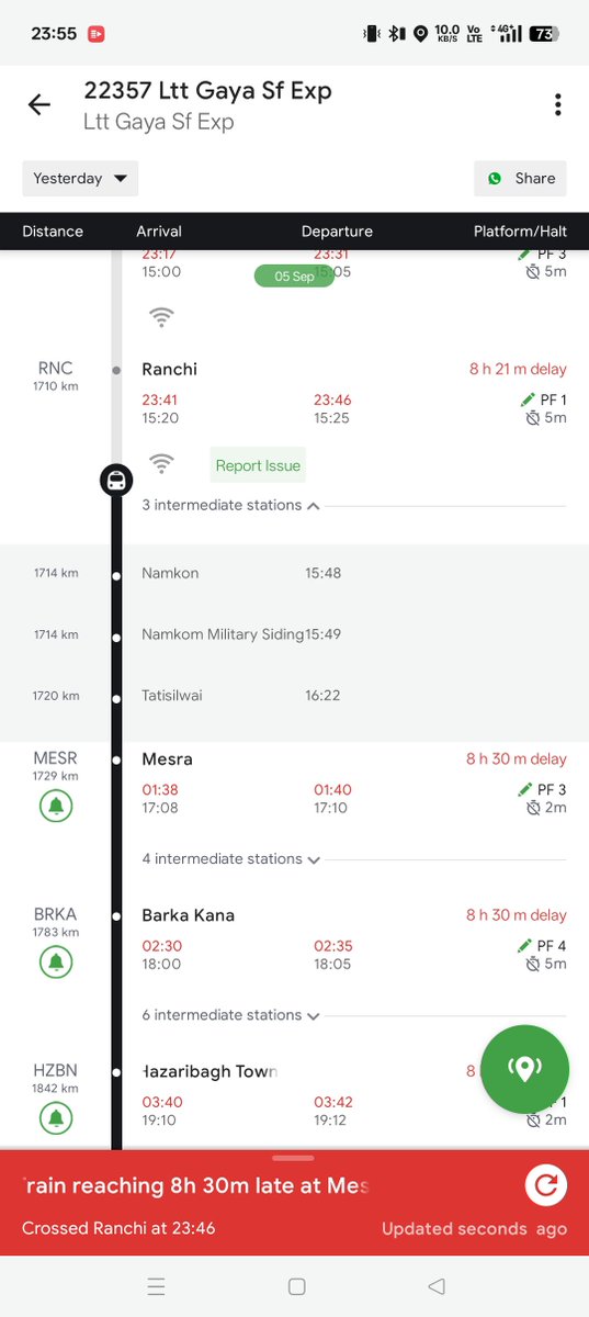 srvhindu's tweet photo. @RailwaySeva @drmmumbaicr Train is now 8.30 hours late , requesting @RailwaySeva @RailMinIndia @AshwiniVaishnaw to shut down this train service . Such a bad experience of travelling in this train , never ever buy tickets on this train , railway fools people by putting Superfast in train name. Fraud people https://t.co/pbpOAcDqcV