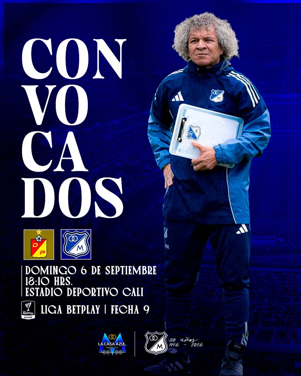 CasaAzulRadio's tweet photo. 🚨 CONVOCADOS🚨

Está es la primera lista de convocados del profe Gamero en su regreso al cuadro embajador para enfrentar al Deportivo Pereira

¡Dale Millonarios!Ⓜ️🔥 https://t.co/ecyeKzi2RX