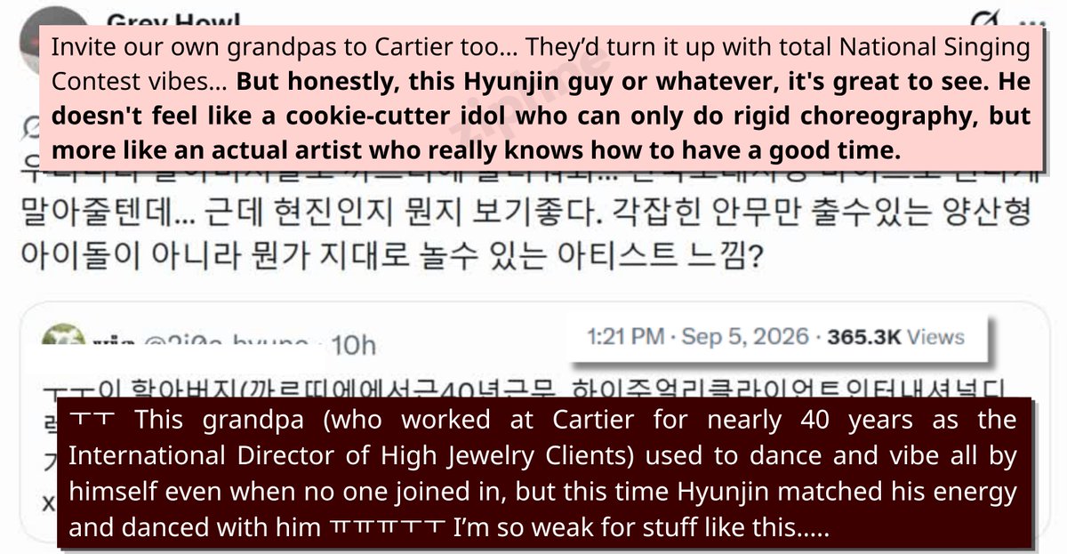 ziphne's tweet photo. a nonfan praised #hyunjin after watching him dance with cartier’s director

"honestly, this hyunjin guy or whatever, it's great to see. he doesn't feel like a cookie-cutter idol who can only do rigid choreo, but more like an actual artist who really knows how to have a good time" https://t.co/csteSKDy30