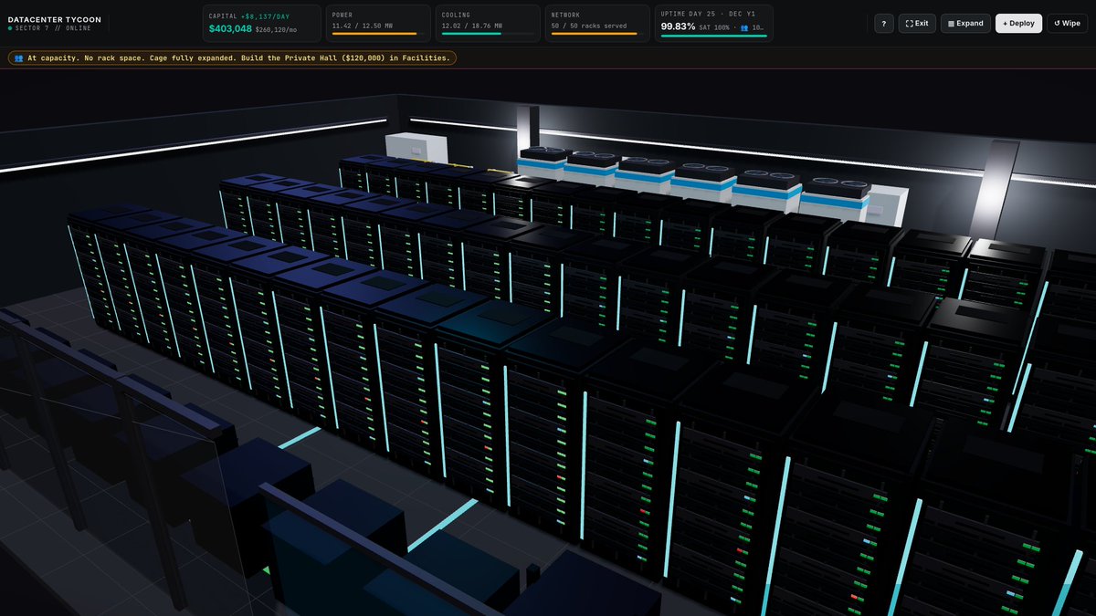 obelinf's tweet photo. Today we are releasing Datacenter Tycoon:

Start in a garage with one server rack and grow a hosting business. Balance power, cooling, and network while surviving hardware failures, thermal runaways, and viral traffic spikes:

https://t.co/B54Abkzeva https://t.co/HpsEzTQFIg