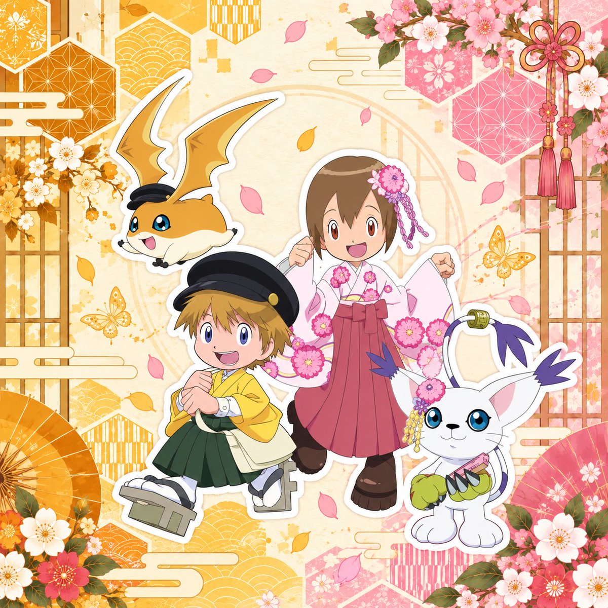 ellieroxart's tweet photo. Las nuevas ilustraciones para la mercancía de la tienda POPUP SHOP con sus  diseños modernos japoneses.  💙💚🧡❤️
.
#mimato #Taiora #takari #digimonadventure2026 #digimonadventure https://t.co/XBGFoP9tjv