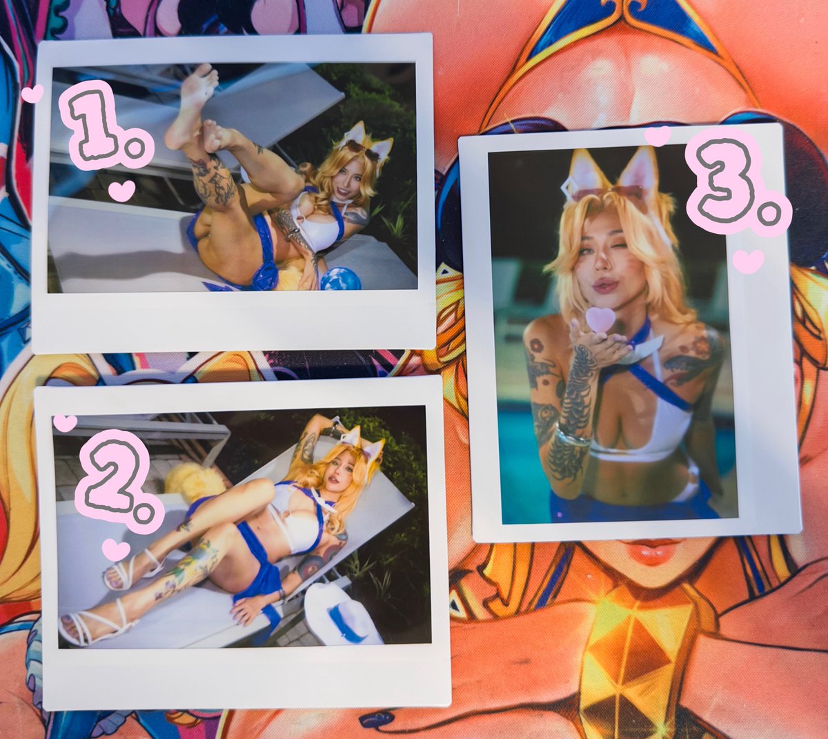 _gangaji_'s tweet photo. Pool part Ahri polaroids 

Please DM which number(s) you want! First come first serve. After confirmed, $40 cashapp only, must have a valid US mailing address.

These are wide size (3.4”x4.25”) 
Let me know if you would like it signed/decorated/etc :-)
Tysm 🫶 https://t.co/ssca2yFW7t