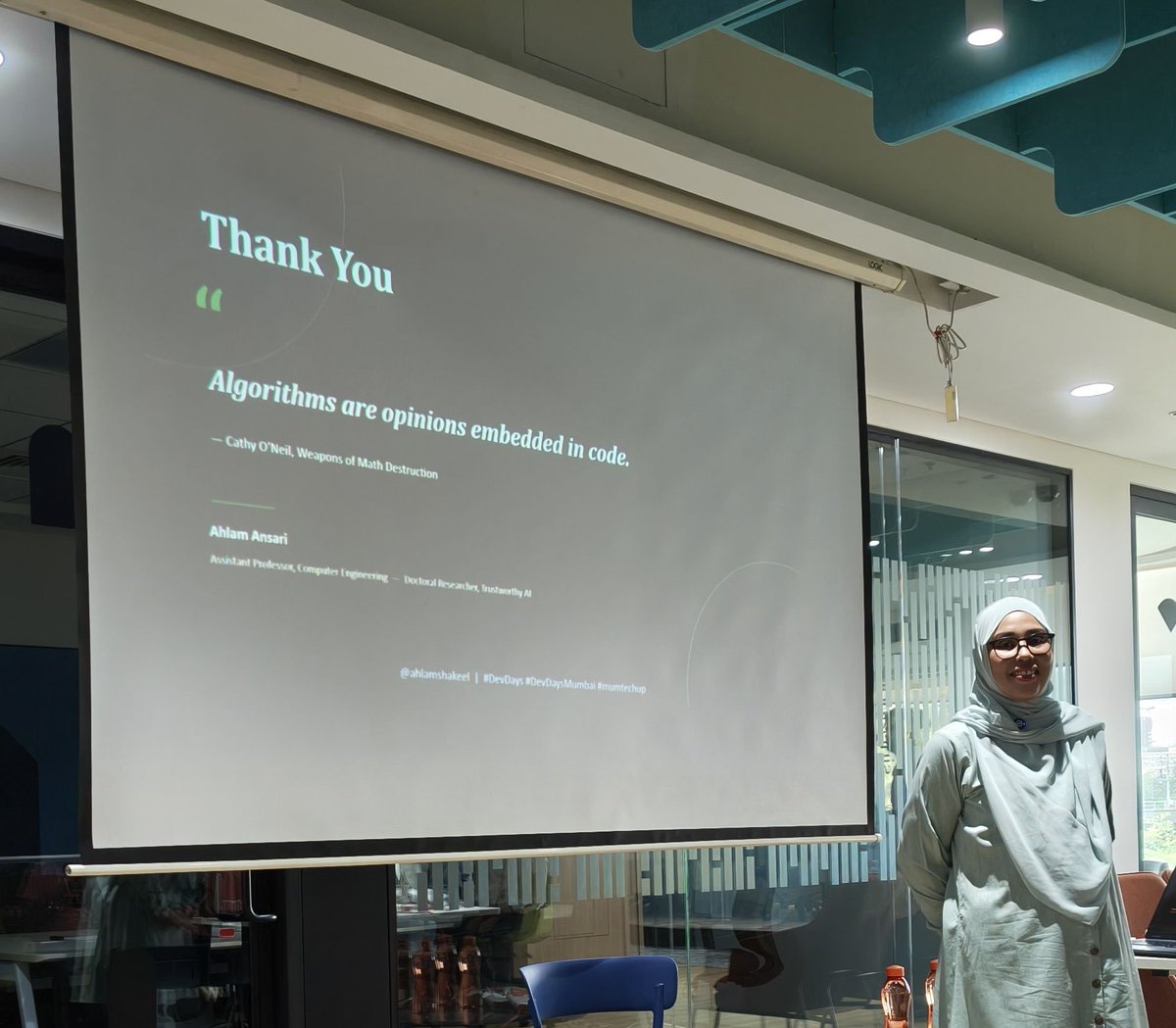khairdi_'s tweet photo. Underrated session at @github #DevDays Mumbai.
@ahlamshakeel on AI governance in education, and the question nobody asks the vendor: when the proctoring system flags a student for a bad camera angle, who is accountable?
Three things to settle before you sign: who audits the outputs, where the data lives, and how a wrong decision
gets challenged.
Applies well beyond classrooms.
@augvcor
#DevDays #DevDaysMumbai #Mumbaitechup