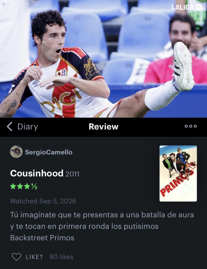 anaserhall's tweet photo. Sergio Camello is now officially the first player in the history of global football to score a brace, be named the Man of the Match and review the film Primos (2011) on Letterboxd in the same day. https://t.co/VdWaUSk5Hp