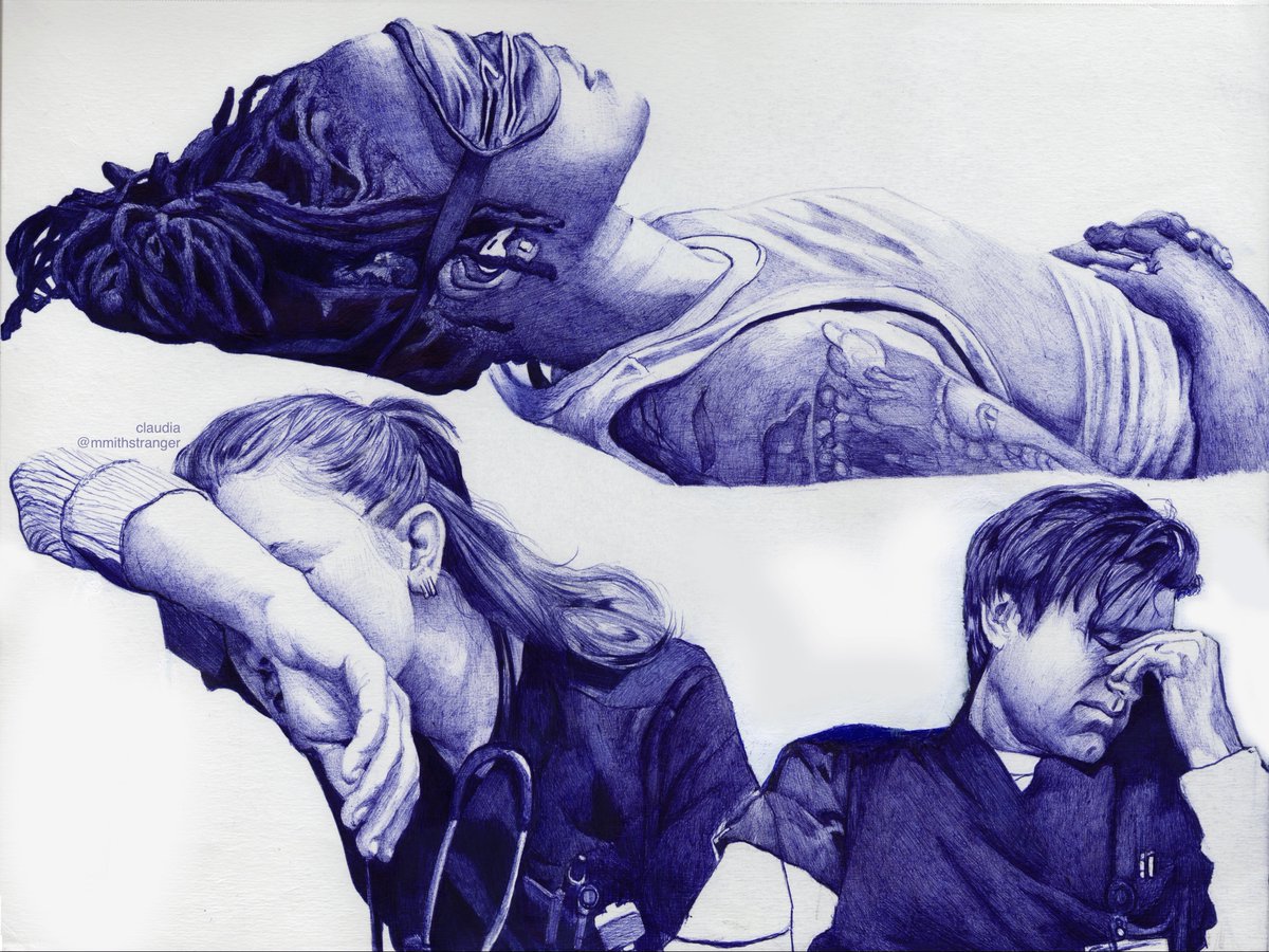 mmithstranger's tweet photo. #thepitt pen drawing of some tired doctors, call that a sleep study! 🖊️💤 https://t.co/ghziDSavva