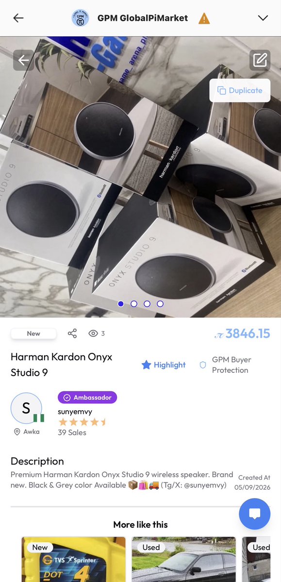 SunyEmvy's tweet photo. 🚨 NEW LUXURY LISTING ON GPM @globalpimarket 

Upgrade your audio game with the Harman Kardon Onyx Studio 9 Wireless Speaker! 🔊🔥
🔹 Price: 3846.15 Pi
🔹 Condition: Brand New in Box
🔹 Colors: Black &amp; Grey

Shop with 100% confidence under GPM  Buyer Protection! 🛍️ https://t.co/27gUYNgUy3