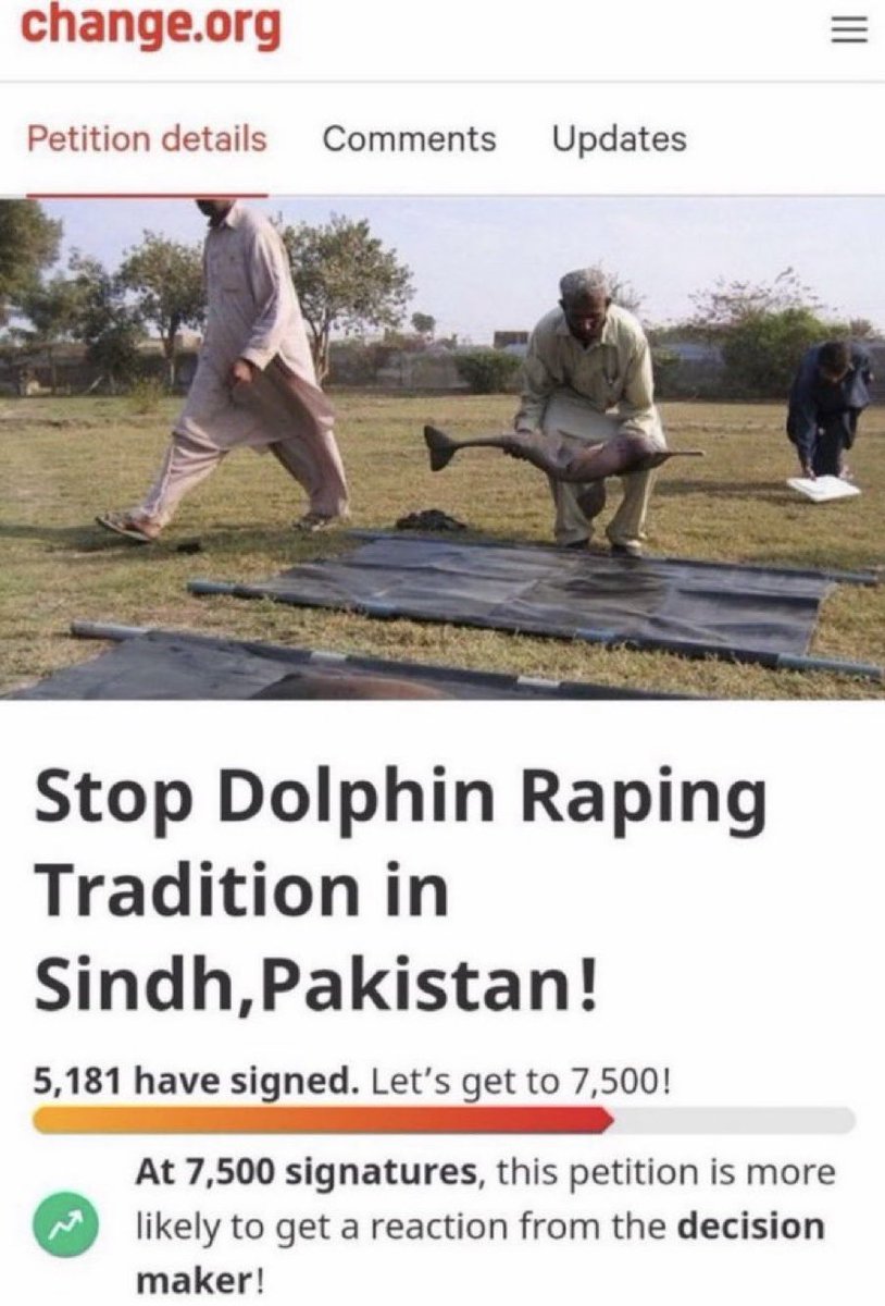 realMaalouf's tweet photo. “🐬 Dolphin rape: a tradition in Pakistan”

The Indus River dolphin is reportedly endangered and facing extinction because of a practice known as dolphin rape in Pakistan. Apparently this happens because its genitalia resemble a woman’s vagina.

Sick culture! https://t.co/zoZx1TCK18