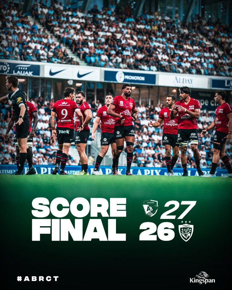 RCTofficiel's tweet photo. [⏱80'] 27-26
𝗙𝗜𝗡 𝗗𝗨 𝗠𝗔𝗧𝗖𝗛 ❌

Nos Toulonnais s’inclinent face à Bayonne mais rentrent sur la Rade avec le bonus défensif !

Rendez-vous samedi prochain pour la réception de La Rochelle à Mayol 👊 https://t.co/lhYGlYWL3g