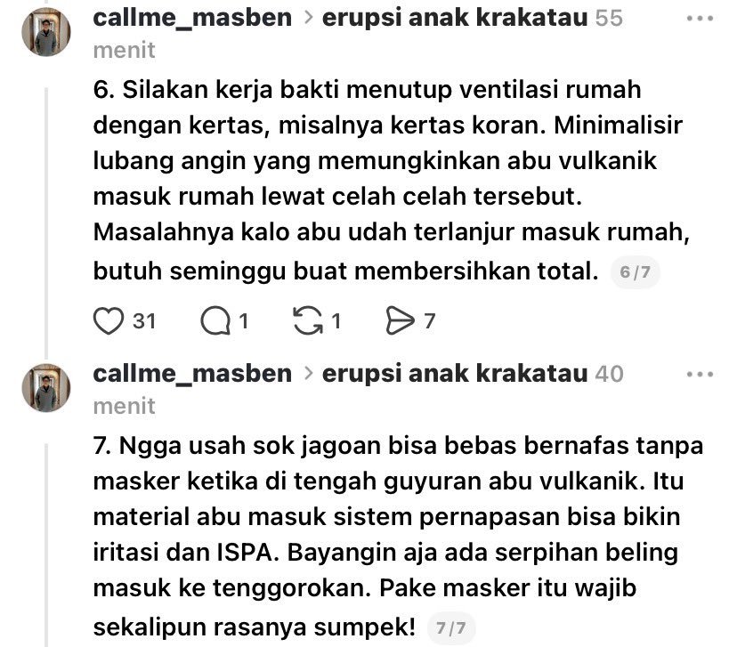 lesdeaux's tweet photo. dapet info abu erupsi krakatau udah sampe bogor, depok, hingga jaksel.. ini ada saran dari kakak yg berpengalaman handle abu vulkanik, bisa diterapkan ya temen2, stay safe! semoga kita semua selalu dilindungi.. si ndut terserah https://t.co/km88LFgIz8