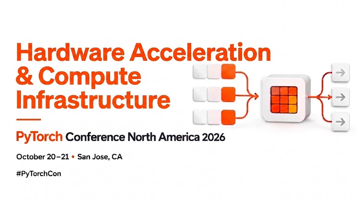 PyTorch's tweet photo. Hardware heterogeneity is no longer an edge case - it is the default.

Join us at PyTorch Conference North America 2026 (Oct 20–21, San Jose) for deep dives into kernel engineering, custom compiler backends, and performance optimization across GPUs, TPUs, NPUs, and custom ASICs.

Featured speakers include:

@AWS / AWS Annapurna Labs / Annapurna ML: Maen Suleiman, Yahav Biran, Esha Lakhotia, Pinak Panigrahi
@Arm: Kavya Sri Chennoju, Thomas Cottenier
@Google: Sandeep Pokkunuri, Chris Jones, Rob Mulla, Claudio Basile
@Huawei: Jiahao Chen, Jiahao Tan
@huggingface: Michael Benayoun
@IBM/ @IBMResearch: Takeshi Yoshimura, Olivier Tardieu, Matthew Arnold, Thomas Parnell, Prasanth Chatarasi, Bardia Mahjour, Viji Srinivasan, David Grove, Antoni Viros Martin, Avery Blanchard
@intel: Yu Guangye, Eikan Wang, Panagiotis Kourdis, Tanima Dey, Huma Abidi, Ashok Emani, Qiacheng Li
@Meta: Richard Zou, Mergen Nachin, Digant Desai
@RedHat: Markell Rawls
Beijing Academy of Artificial Intelligence: Yonghua Lin
@Fujitsu_Global / Fujitsu Research of India: Abhishek Jain, N Maajid Khan

Register here and stay for AGNTCon + MCPCon that same week: https://t.co/1USn92lIA5 

Read the Hardware Acceleration & Compute Infrastructure Sessions guide: https://t.co/0rXkJ6dgwz

#PyTorchCon