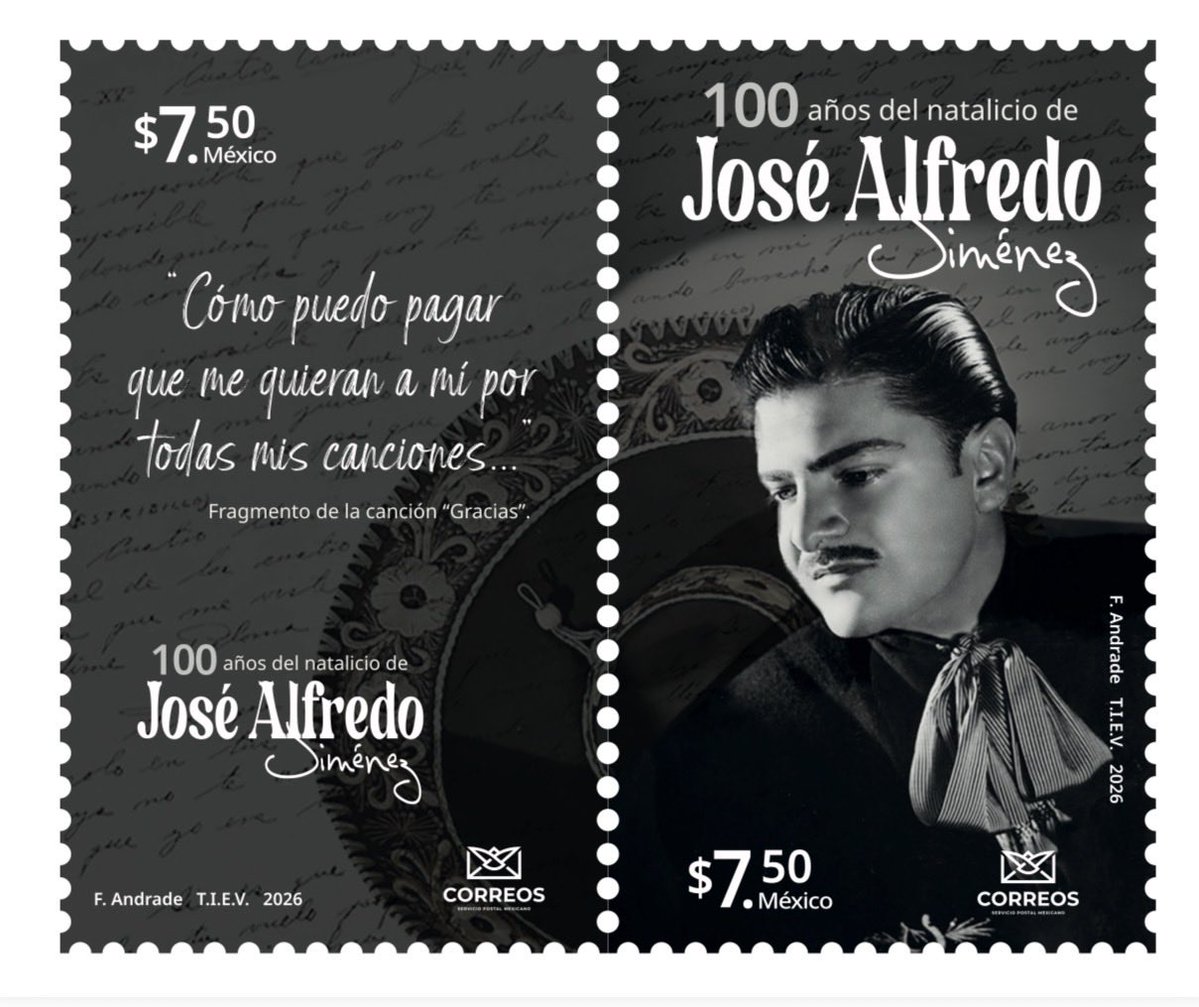 violeta_abreu's tweet photo. ¡El Rey está en el @Palacio_Postal 🎙️!

#JoseAlfredoJiménez cumple 100 años. 

Estamos de doble festejo. Junto con su timbre postal llegó la exposición "El hijo del pueblo". 

Gracias a Paloma Jiménez Gálvez, por facilitar su acervo para que a través de cartas, telegramas, fotografías, carteles de películas y obras de arte, recorramos la trayectoria del embajador de la música ranchera 🎼🇲🇽.

Conoceremos el lado humano de este gran compositor.  
🎼🇲🇽.
