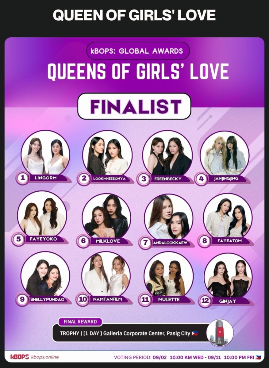 RomancexSelena's tweet photo. FAAMMMMM no se olviden de votar aca por FREENBECKY a "QUEENS OF GIRLS LOVE" vamos perdiendo. Hagamos un esfuerzo más y llevemoslas al puesto #1 ✨️ 

(Tiene premio fisico+una pantalla led en manila🇵🇭 y seúl 🇰🇷

https://t.co/9FDJnEBUNk

#ฟรีนเบค #FreenBecky‌ https://t.co/csejCEpNoL