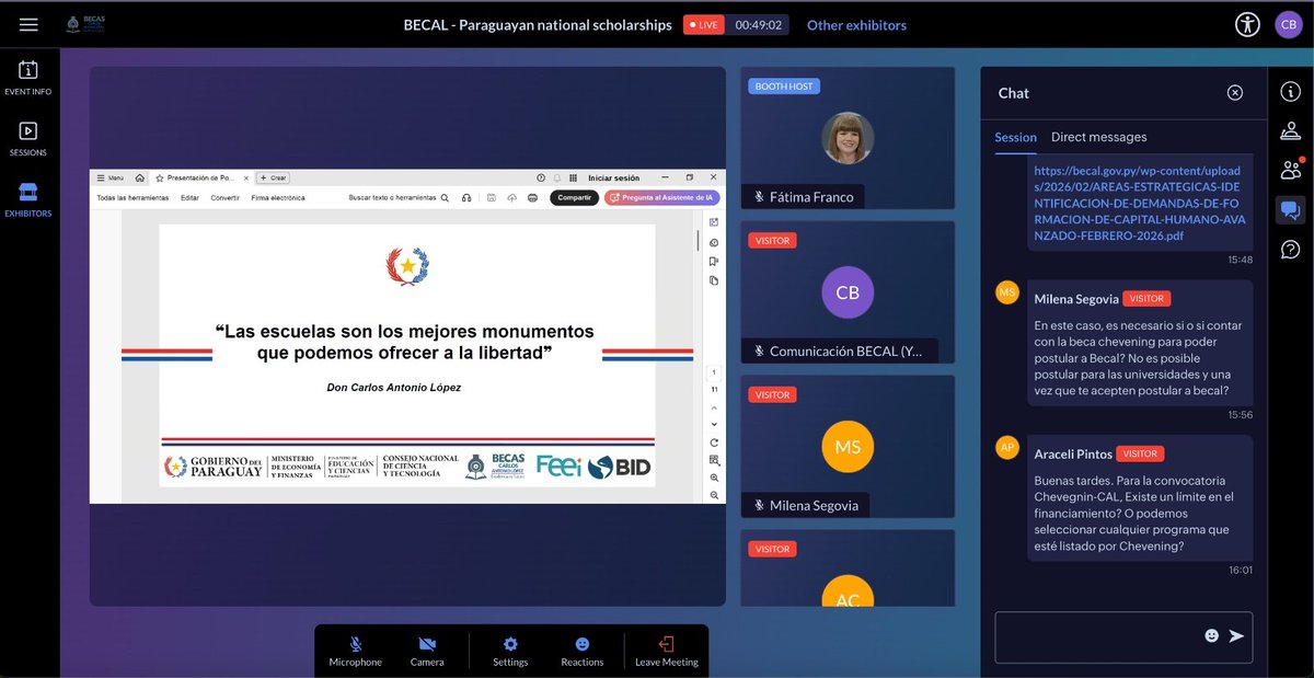 becalpy's tweet photo. Fátima Franco, coordinadora general, participa de la Feria Virtual Estudiar en Reino Unido, brindando detalles sobre las oportunidades de becas para Posgrados que ofrece #BECAL https://t.co/N3UrpwgfzP