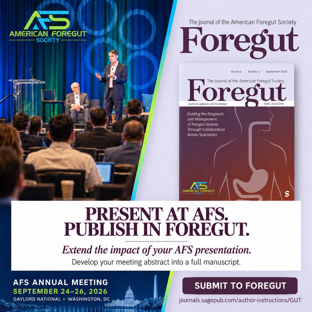 foregut_journal's tweet photo. 🎤 Presenting an abstract at #AFS2026?

📄 Turn your abstract into a full manuscript
🌟 Share your work with the foregut community
📘 Submit to Foregut, the Journal of the American Foregut Society

🔗 https://t.co/7NWKbiEqTC

#ForegutJournal #ForegutSurgery #Research https://t.co/DCLU7M9B5b