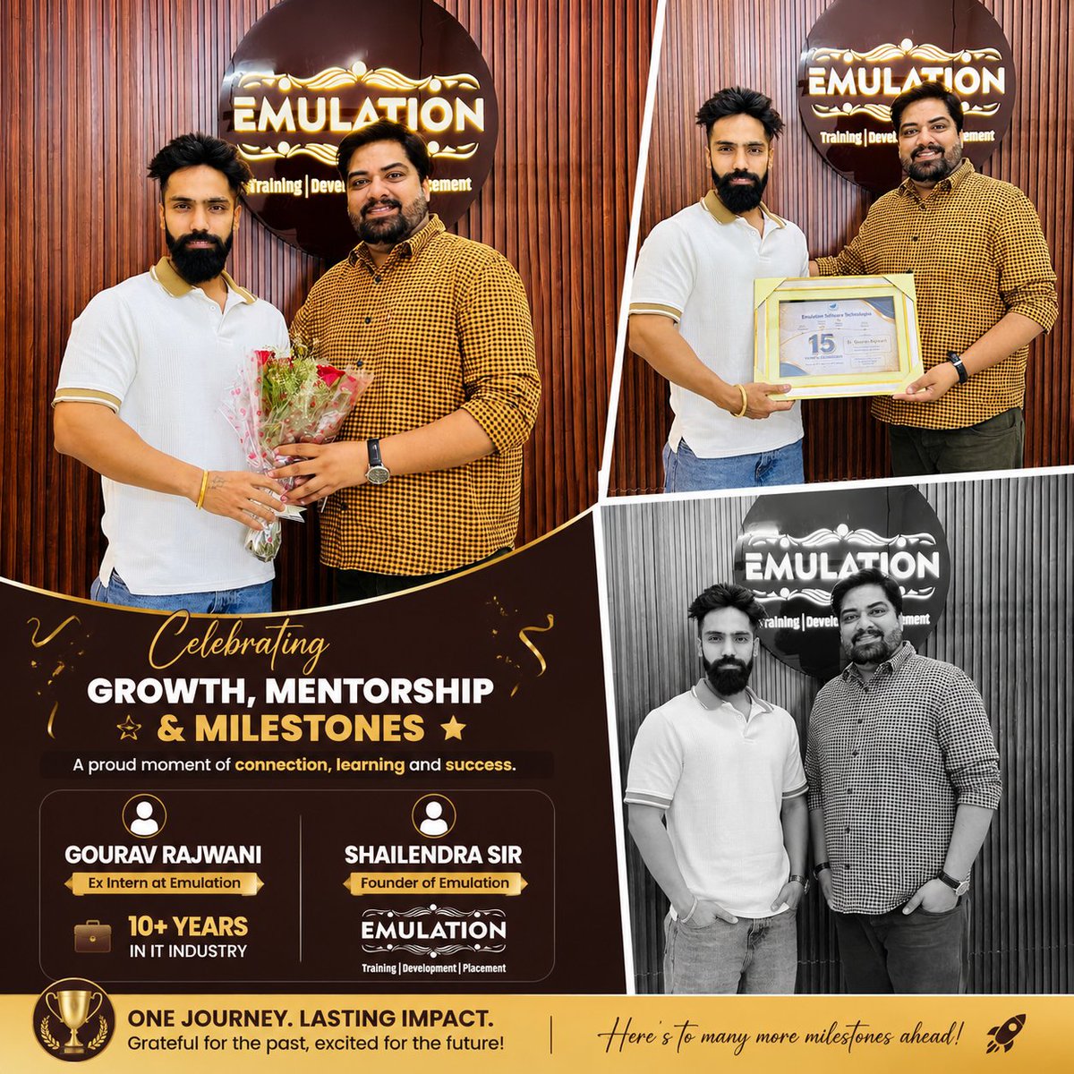 Emulation_india's tweet photo. Celebrating growth, mentorship &amp; milestones! ✨ A proud moment with Shailendra Sir, Founder of Emulation, and Gourav Rajwani, an ex-intern with 10+ years of IT experience. 🚀 #Emulation #SriGanganagar #Mentorship #Leadership #ITCareer #SuccessJourney #Growth https://t.co/amVZ0lTFoq