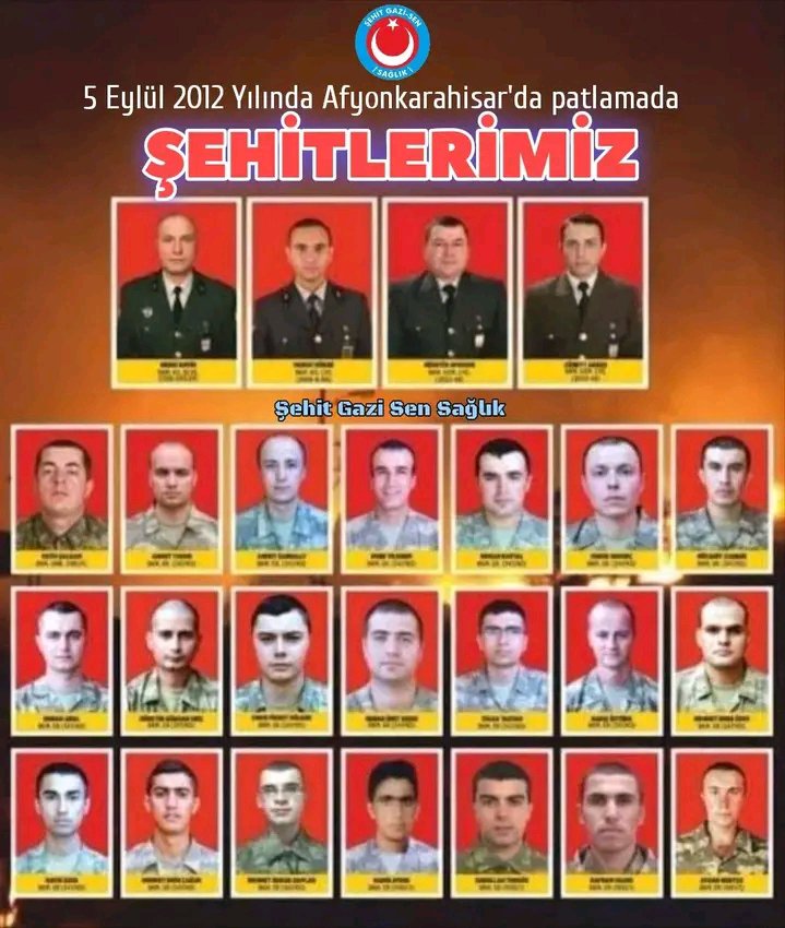 fahriyeesen65's tweet photo. Şehit Gazi Sen Sağlık ailesi olarak, Afyonkarahisar'da askeri mühimmat deposunda meydana gelen patlamada şehit olan 25 kahraman askerimizi şehadetlerinin 14. yılında minnet, saygı ve rahmetle anıyoruz. https://t.co/nTAlaNa0OT