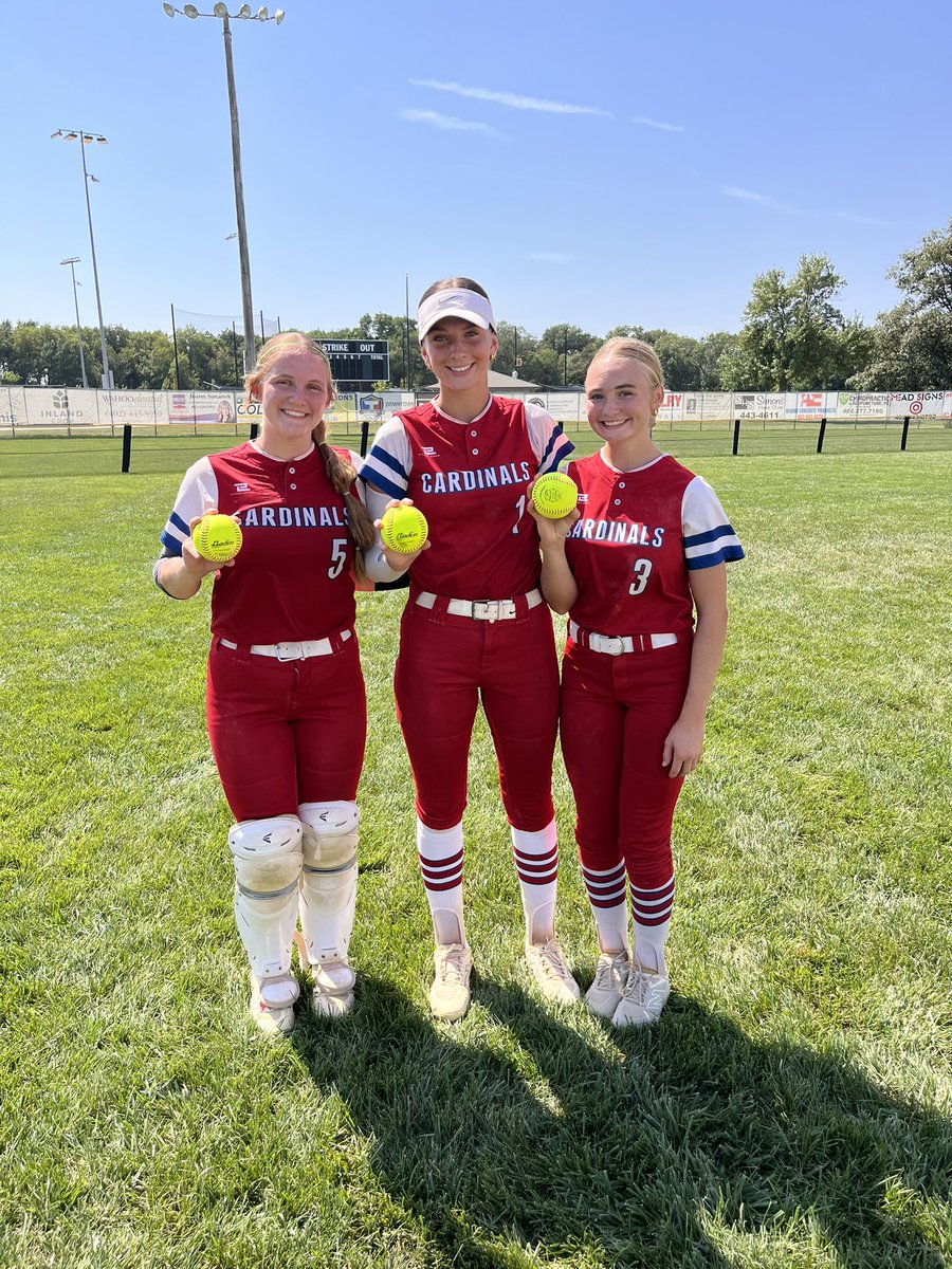 CreteSoftball's tweet photo. Crete defeats Wahoo in game three 10-0! We move to 11-0. 

@IzzyOltmans was dealing on the mound for G 1 &amp; 2, &amp; @madynn_dunham10 came in hot for G 3! 
HR hitters were @mdunaway15, Madynn, &amp; Hayley!
Def MVP for the day goes to Macy!
Off MVP for Brylie going 8-9 on the day! https://t.co/AjUUozExT5