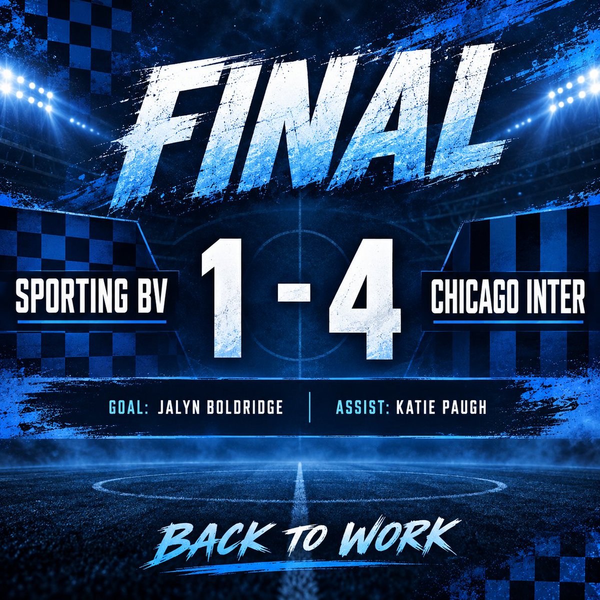 sbvecnl2028's tweet photo. Final: Sporting BV 1–4 Chicago Inter.

Not the result we wanted, but we’ll learn from it and go again tomorrow.

⚽️ Jalyn Boldridge
🅰️ Katie Paugh
@ECNLgirls  #ECNL #SportingBV https://t.co/YSkqOywBoc