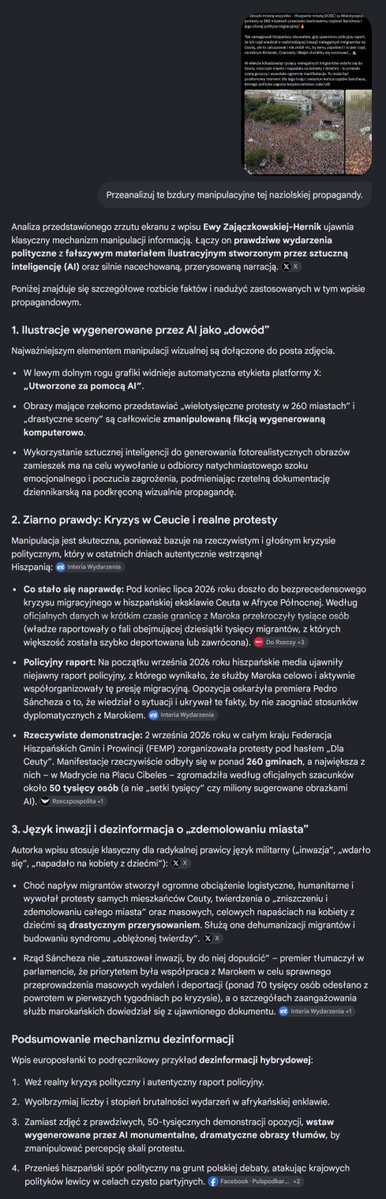 LokiiJa85's tweet photo. Jak zwykle pieprzysz bzdury. Do tego wkręcasz ludziom przeróbki AI z "milionami ludzi"...

Ładnie palą się Wam dupy przez Waszą korupcję, Zondziaczki.

Tu link artykułu Onetu: https://t.co/xWRgneHzYx

Kolega Ewki, czyli Putinek pomagał. Nic nowego. Kibolki europejskie Ewki też, jak i zjeby trolle w social mediach od MAGA i Izraela. Wielu z tych imigrantów w Ceute mówiło, że przez wiele tygodni social media mieli zalane durnymi info, że można przechodzić do Hiszpanii i nie będą deportowani.

Neonaziole po prostu sztucznie wytwarzają zawsze problemy. Wpierw Was straszą czymś, co sami wytworzyli, a potem się robią na zbawców-jedynymi, który potrafią to naprawić. Typowe naziolstwo.