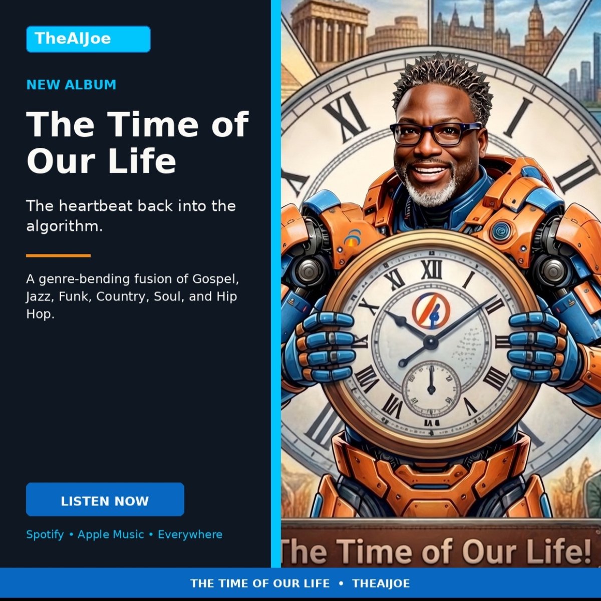 rhondarush's tweet photo. New Release from TheAIJoe - "The Time of Our Life"

TheAIjoe is putting the heartbeat back into the algorithm.

Latest Video:  https://t.co/k7JGQuIEgO  
Apple Music: https://t.co/r2o97kL9Kb
Spotify: https://t.co/Ljsy5fR7Sq https://t.co/9a0a69FjJu