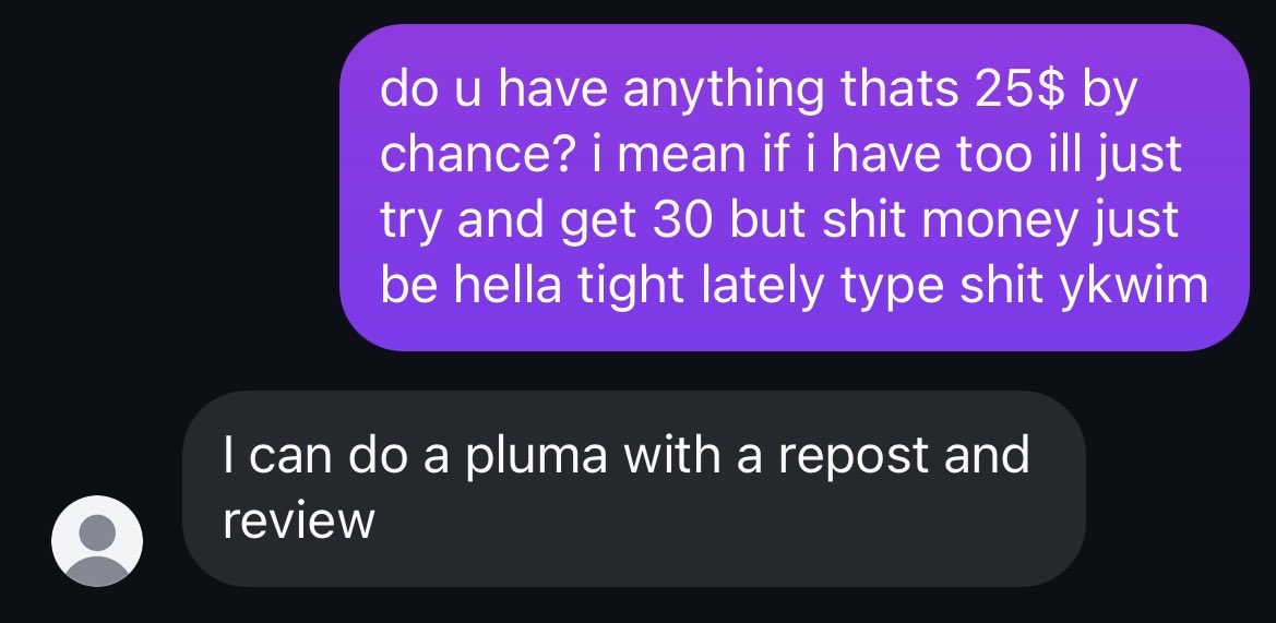 chilltfoutbru's tweet photo. This is why im loyal to my plug https://t.co/AJOUc9YFTl