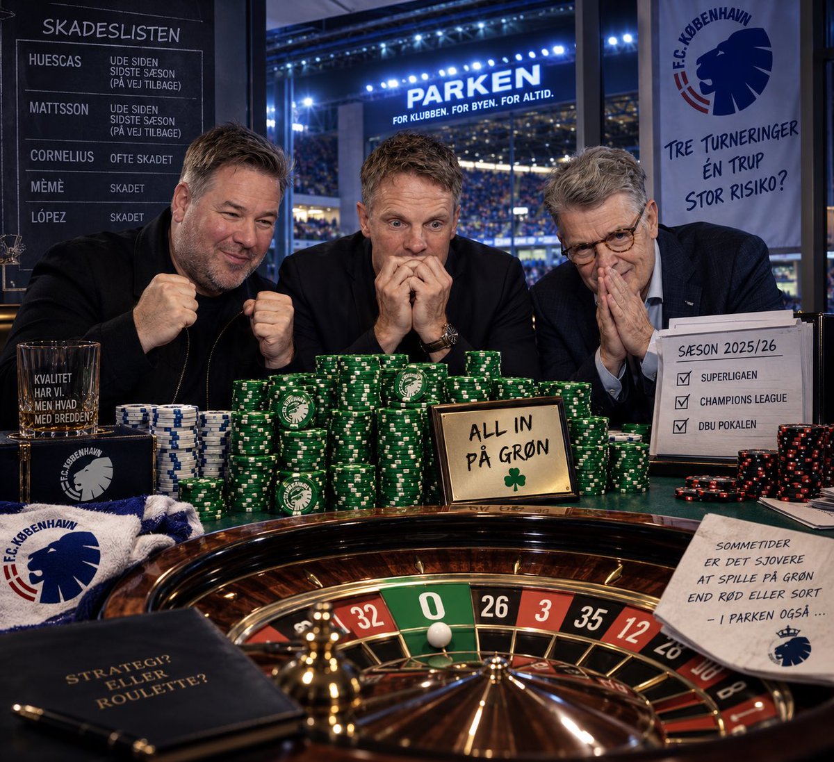 Doctor_Ramsey's tweet photo. Det handler ikke om kvalitet, men om bredde. Huescas og Mattsson har været ude siden sidste sæson, Cornelius er ofte skadet, og nu er MEM og López også ude.

Tre turneringer – men FCK gambler på bredden. I Parken spiller man åbenbart hellere på grøn end rød eller sort. #fcklive https://t.co/HxPbt4M3Ub