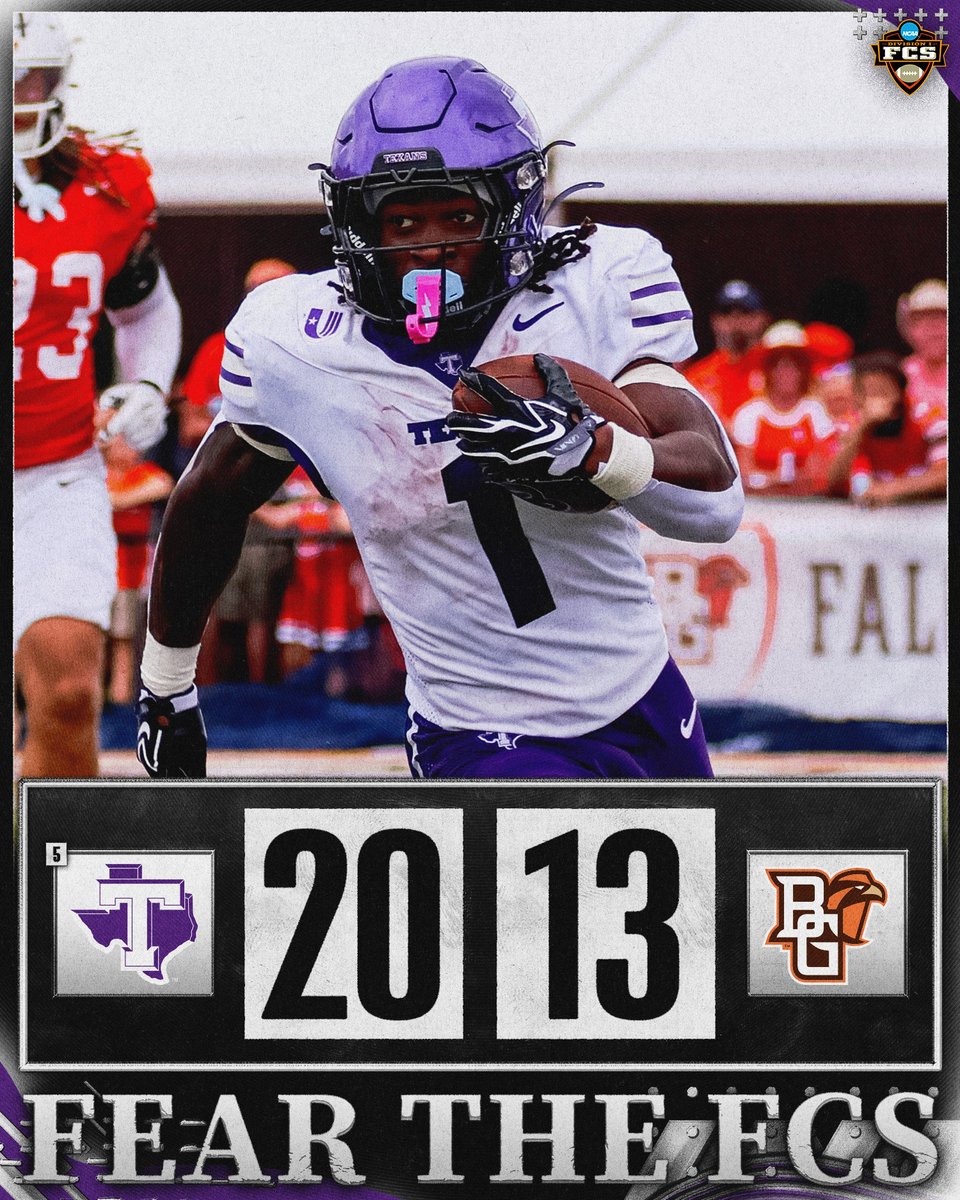 NCAA_FCS's tweet photo. Texans spoil the Falcons' season opener 😤

No. 5 @TarletonFB upsets Bowling Green, 20-13, for their second win over an FBS team in the past 2 years.

#FCS https://t.co/cSONXB9iv3