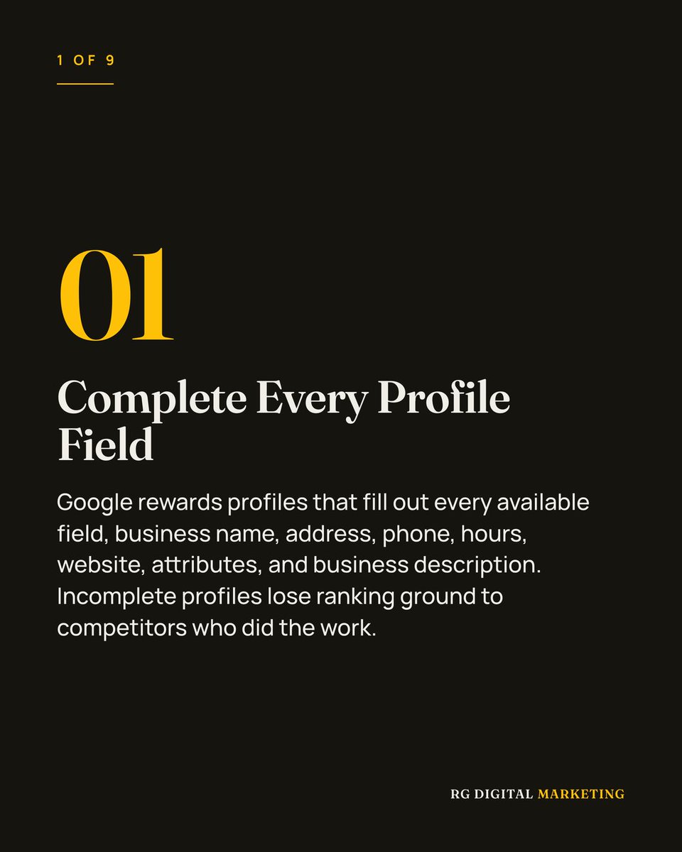 RGDM_'s tweet photo. 9 proven Google Business Profile optimization tactics, categories, reviews, photos, NAP, and conversion tracking, to rank higher in Google Maps.

Full article: Marketing Insights Blog

Ready now? Tap “Book Your Free Call Today” in our bio.

#digitalmarketing #marketing https://t.co/nP0SgKCbpx