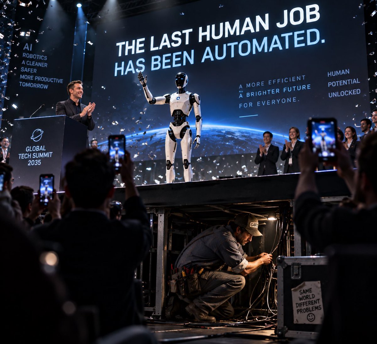 HumanLastOnline's tweet photo. They automated the last human job.
Gary fixed the announcement. 🔧 https://t.co/PTJJSMGMWR