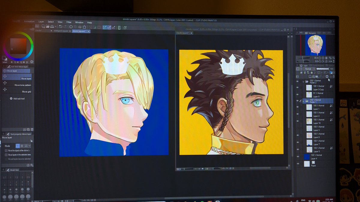 Niwow_S's tweet photo. Here is something I was pretty much finished with so Edie was included in the trio as well but was lost.
there's actually quite some stuff that never sees daylight but yeah, guys, remember to back up your data 🥲 
#fe3h #claude #dimitri #fireemblemthreehouses https://t.co/Lk7vH4erlH