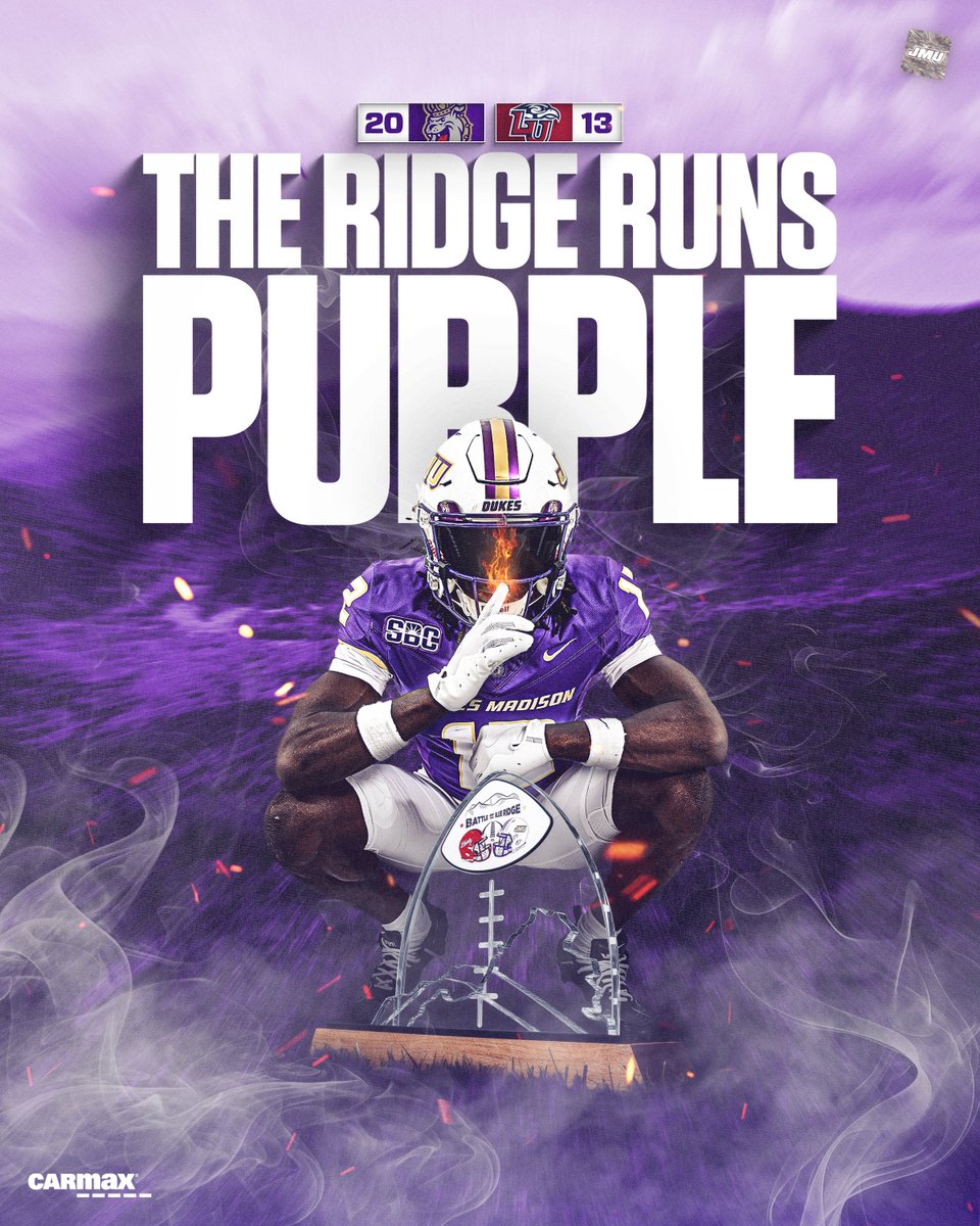 JMUFootball's tweet photo. Purple Prevails 🟪

#GoDukes https://t.co/YCK6Pdg7Ys