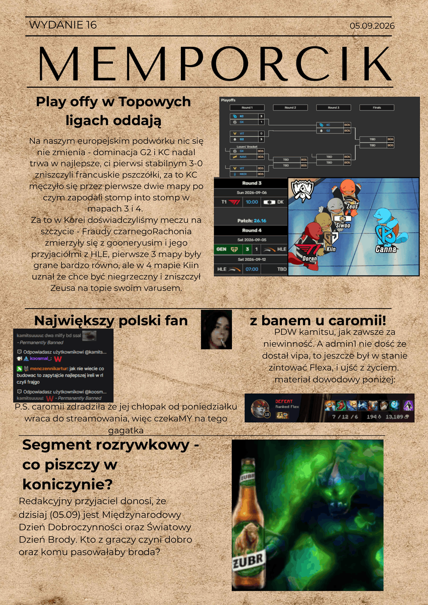 Memporcik's tweet photo. Dzisiaj nie było o czym pisać, ale my i tak napisaliśMY, bo kim my byśMY byli bez naszych fanów, prawda? Pozdro, i zapraszaMY do lekturki https://t.co/K4zlpMbxnF