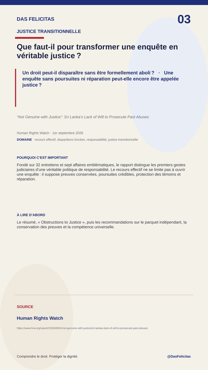 DasFelicitas's tweet photo. 3. Que faut-il pour transformer une enquête en véritable justice?
https://t.co/rcv39C8YTu
« Un droit peut-il disparaître sans être formellement aboli?»
« Une enquête sans poursuites ni réparation peut-elle encore être appelée justice ? »
#marieabeng #auteure #recourseffectif https://t.co/Yd3fuRz0nu