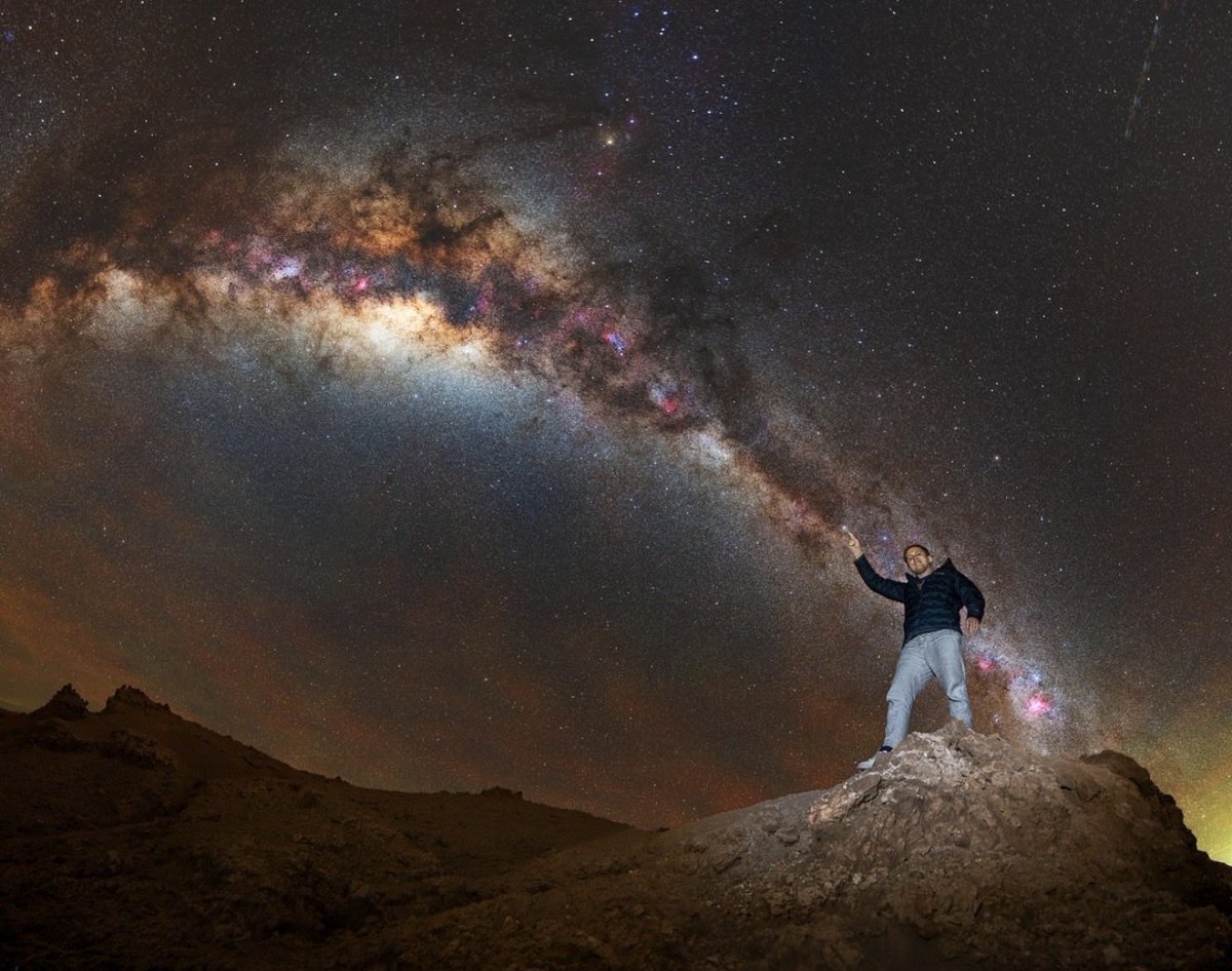 PhilipJohnston's tweet photo. Two months ago I spend 4 days on planes to get this shot of Alpha Centauri (the target of @FermiExplorer) in the Milky Way. This was taken in the Atacama Desert, Chile, the best place in the world to see the Milky Way, on the best day of the year to see it. It was taken by astrophotographer, Alexis Trigo, with a 20-second exposure, July 14th, 2026. 

The star I’m pointing to is Alpha Centauri and, in 3 years, we will launch the first spacecraft to travel there! 🚀