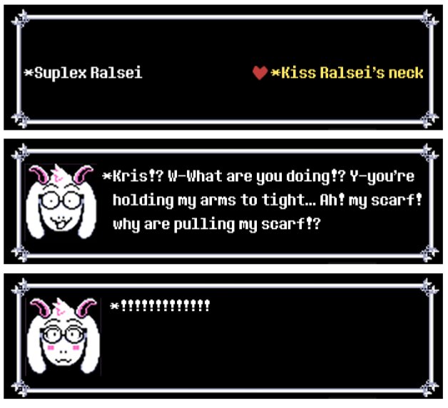 TwlLark's tweet photo. "What are you doing!?"

Here is the result of that pole. 

#kralsei #deltarune #ralsei #kris https://t.co/7nBXt8EiFj
