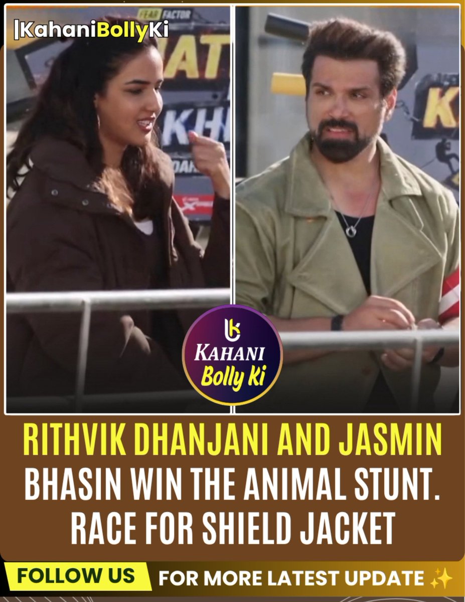khabribollyka's tweet photo. Rithvik Dhanjani and Jasmin Bhasin conquer the terrifying animal stunt and secure their spot in the race for the Shield Jacket!

#RithvikDhanjani #JasminBhasin #KKK15 #ShieldJacket #kbke https://t.co/5DjydcxMWK